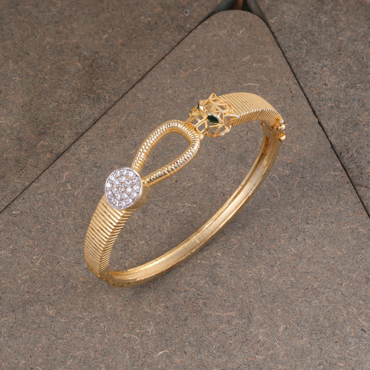 Gold Emerald Crystal Statement Kada