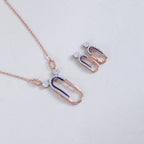 Rose Gold Blue Enamel Link Pendant Set