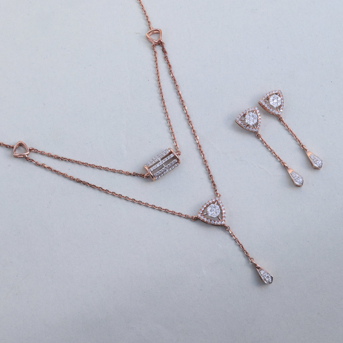 Rose Gold Triangular Elegance Pendant Set