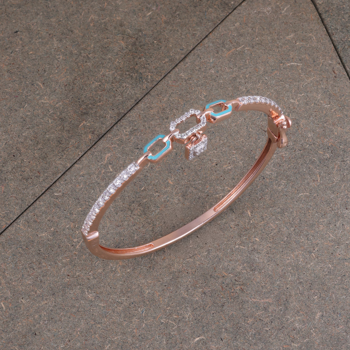 Rose Gold Turquoise Link Crystal Kada