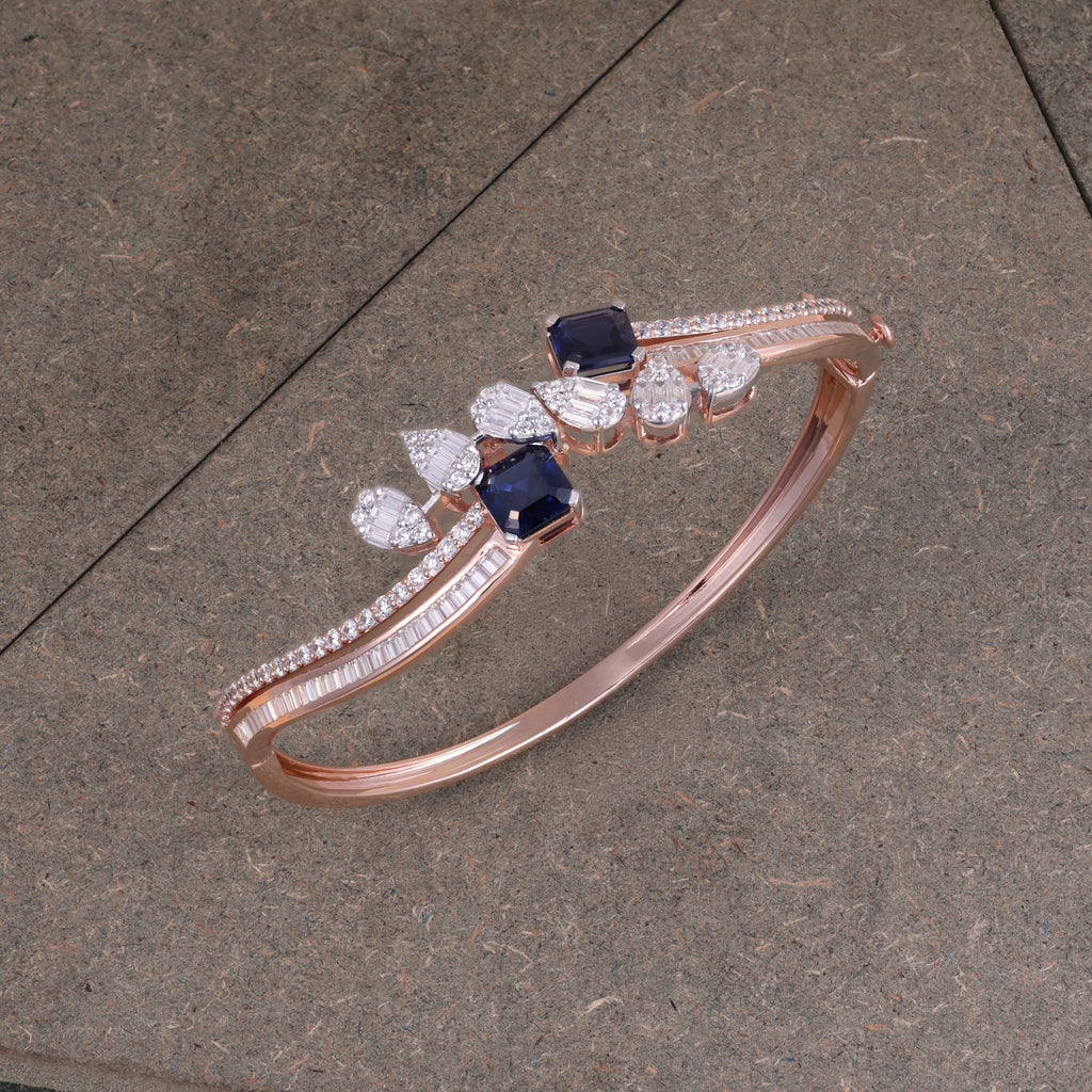 Rose Gold Blue Sapphire Floral Kada
