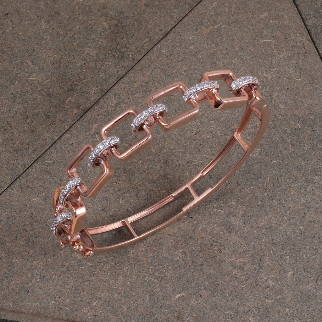 Rose Gold Geometric Link Crystal Kada