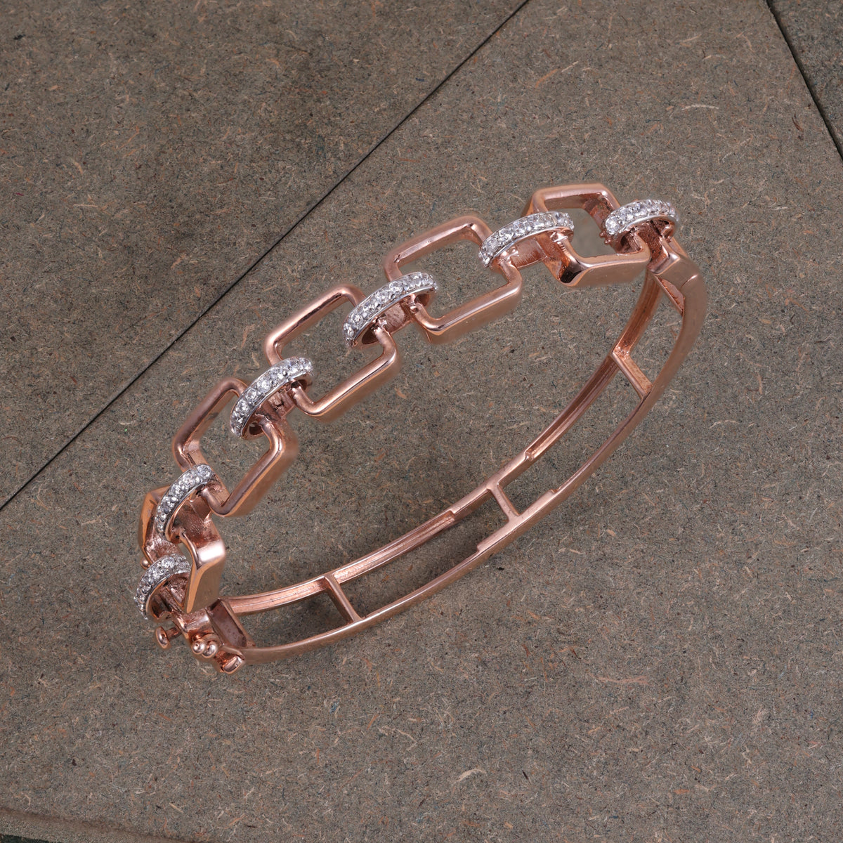 Rose Gold Geometric Link Crystal Kada