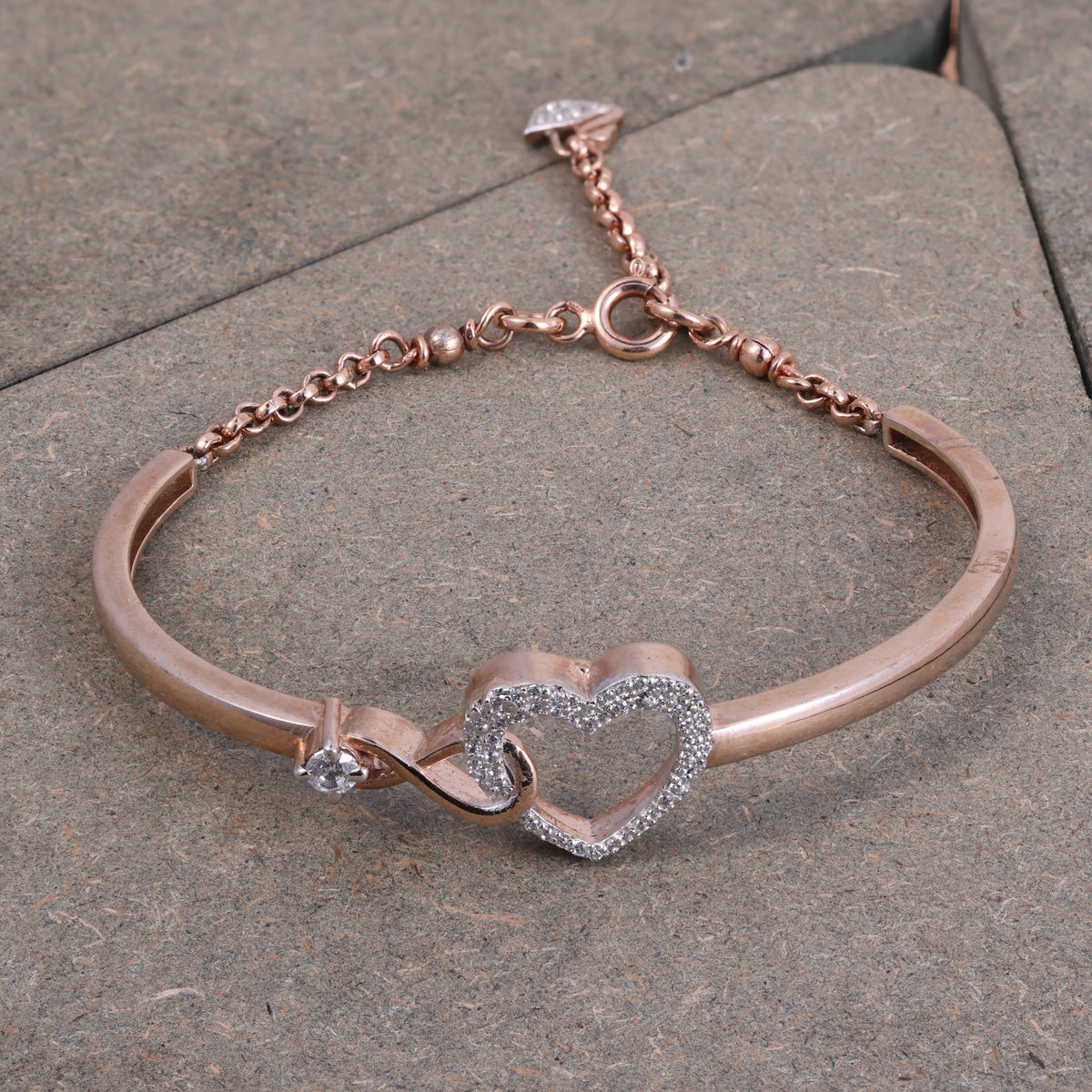 Rose Gold Infinity Heart Crystal Kada