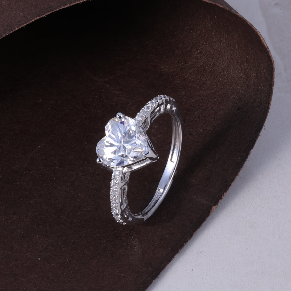 Silver Heart Solitaire Crystal Ring