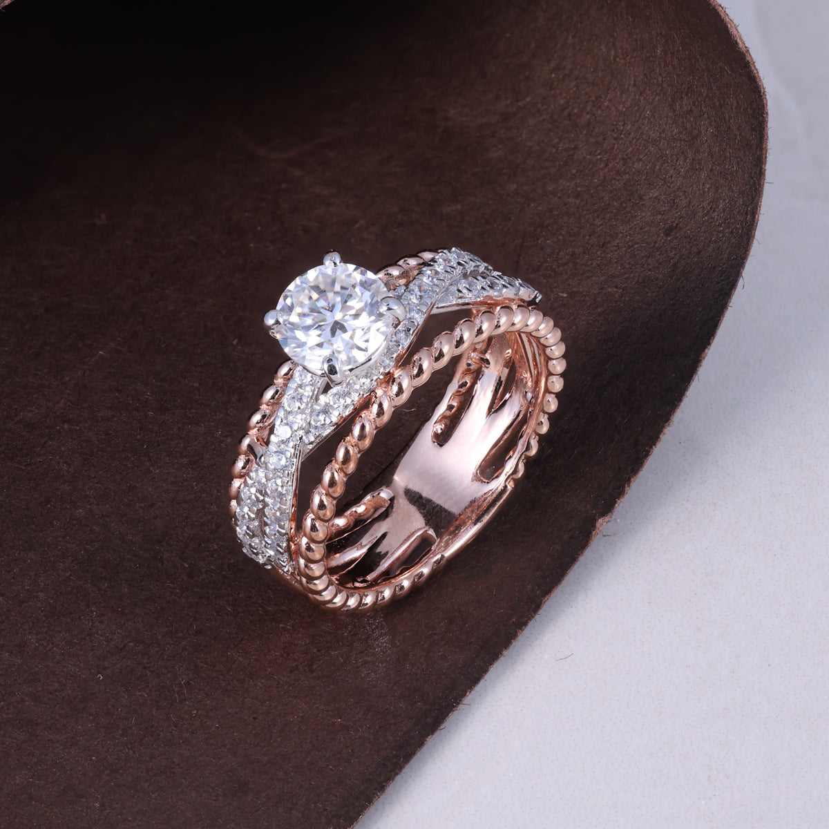 Rose Gold Luxe Solitaire Crystal Ring