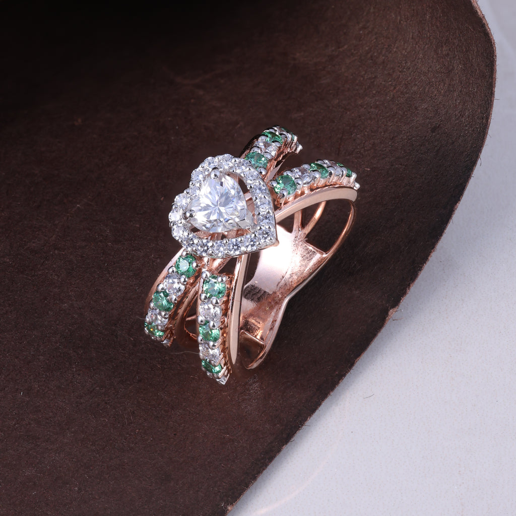 Rose Gold Emerald Heart Crystal Ring