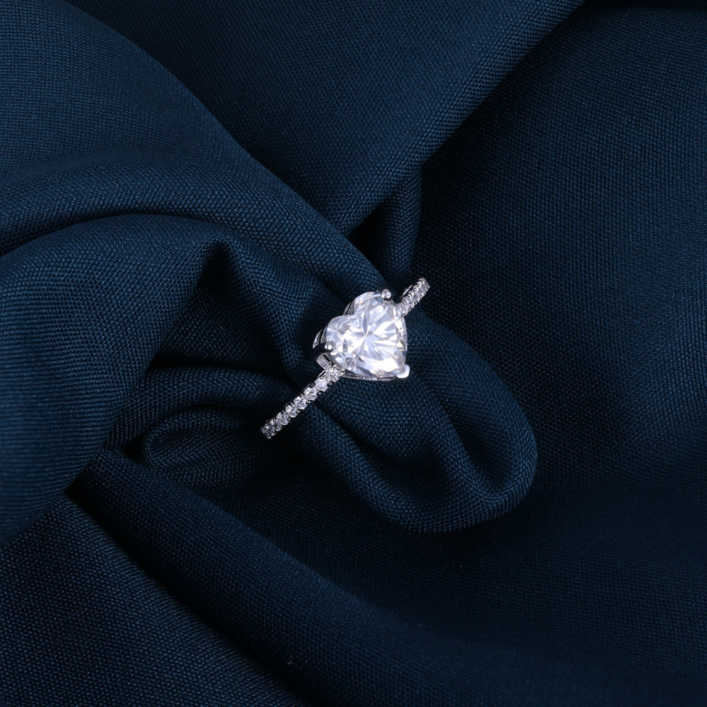 Silver Heart Solitaire Crystal Ring