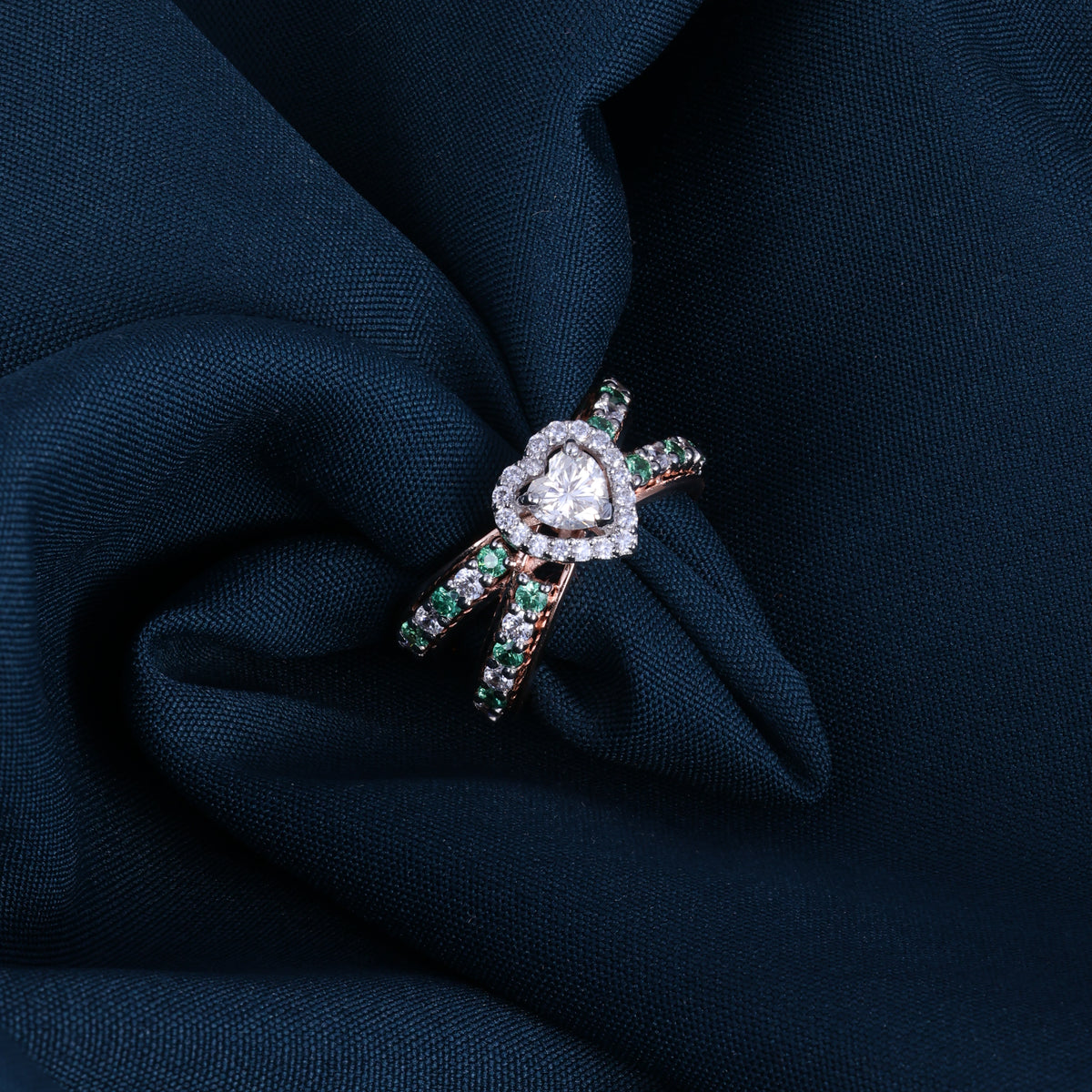 Rose Gold Emerald Heart Crystal Ring