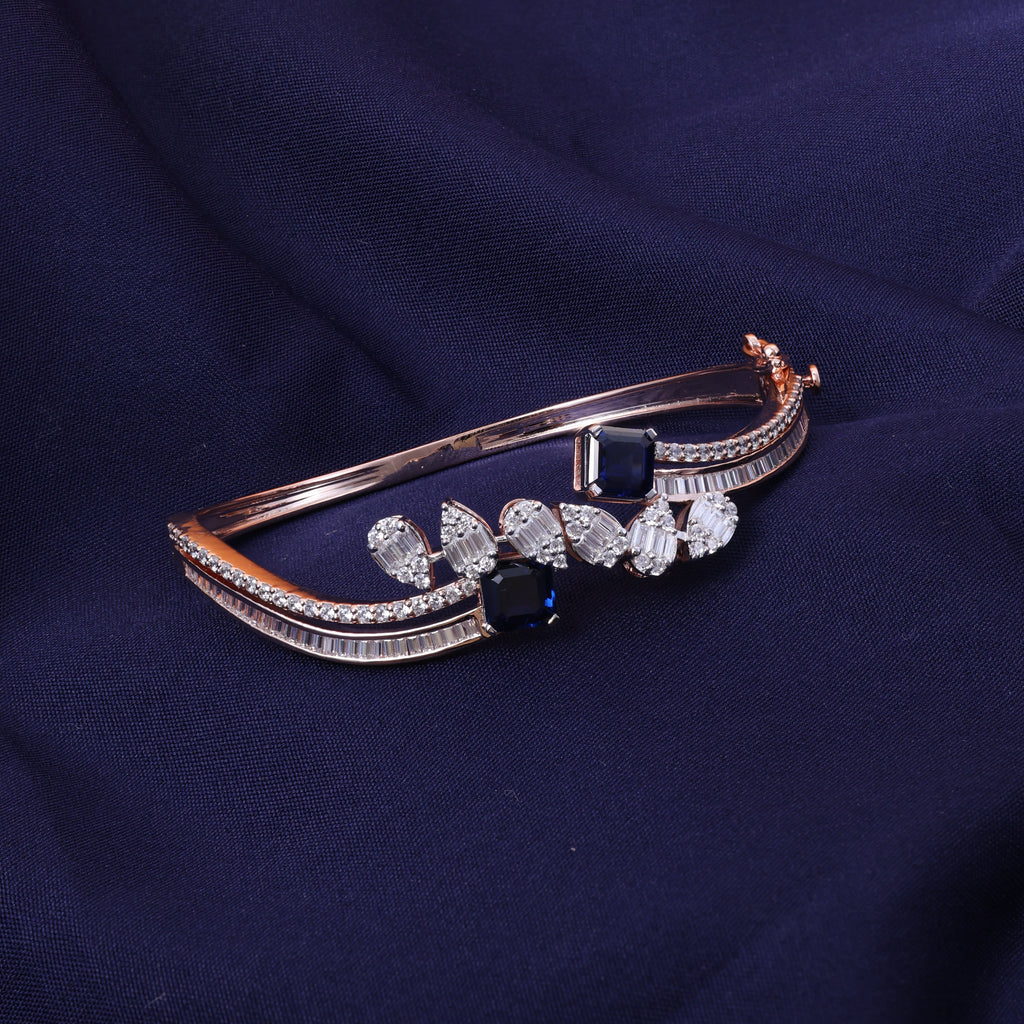 Rose Gold Blue Sapphire Floral Kada
