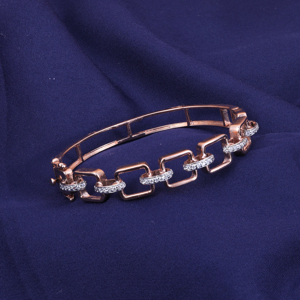 Rose Gold Geometric Link Crystal Kada
