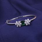 Silver Emerald Floral Crystal Kada