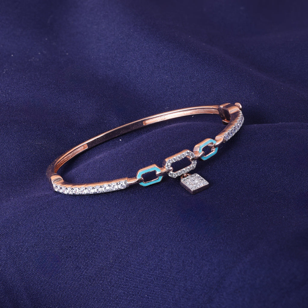 Rose Gold Turquoise Link Crystal Kada