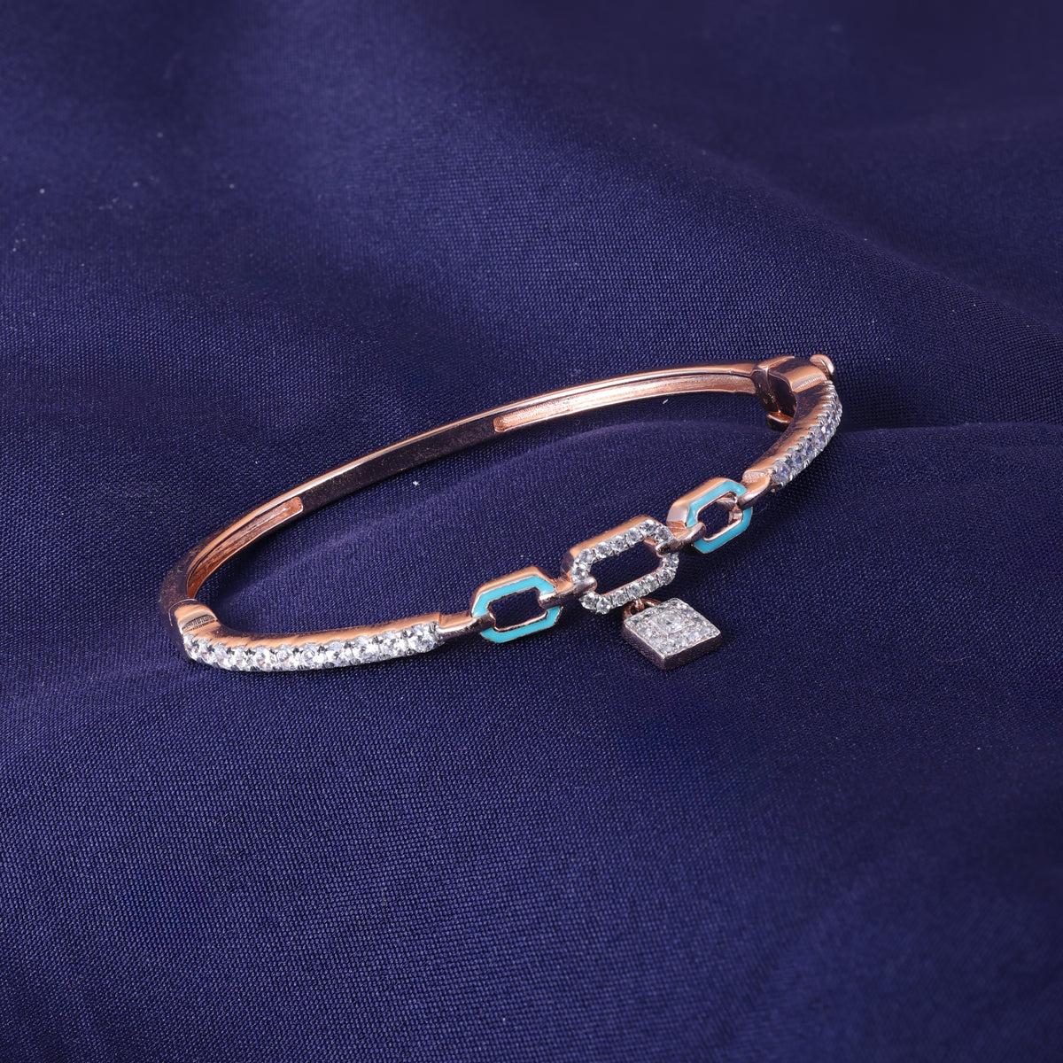 Rose Gold Turquoise Link Crystal Kada