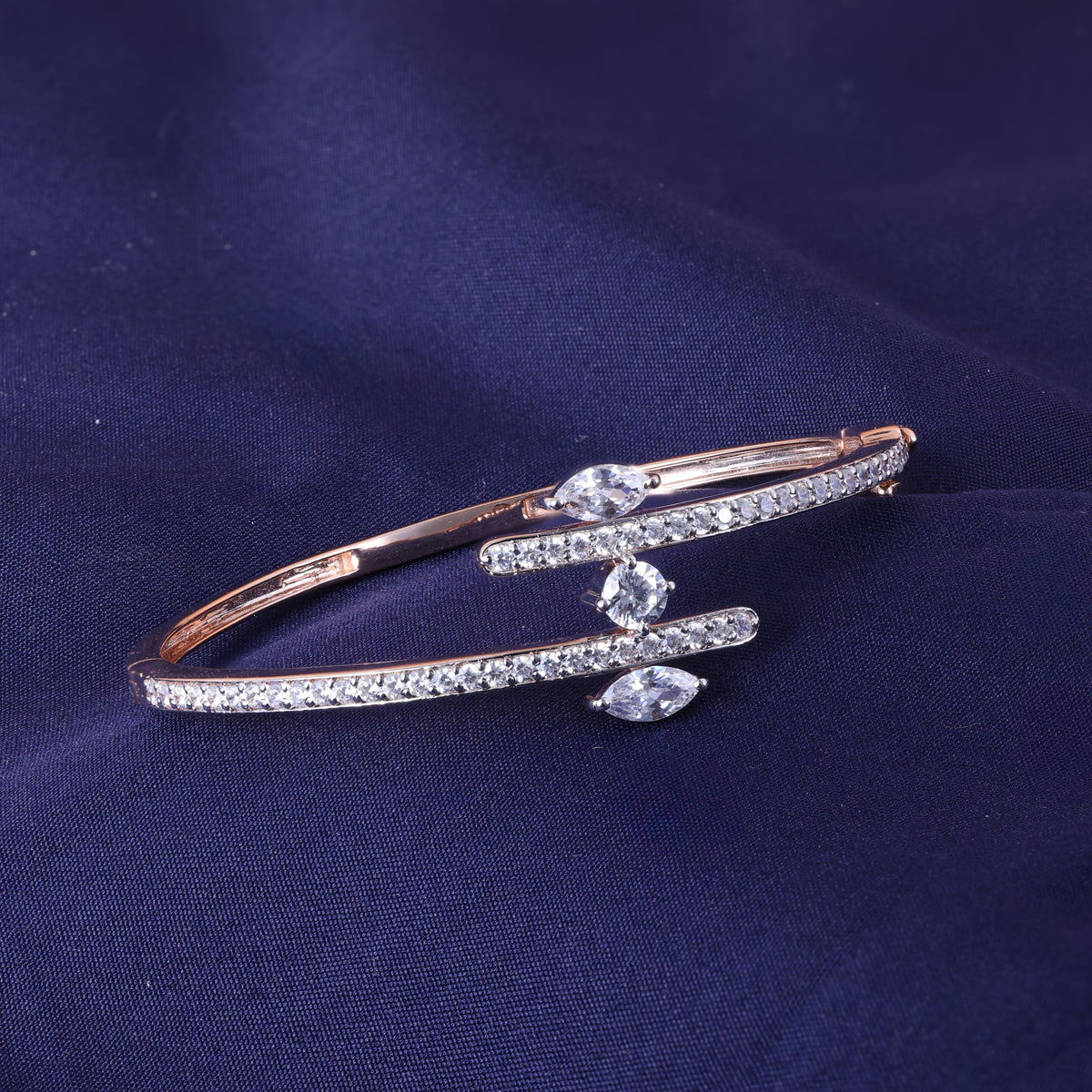 Rose Gold Crystal Wave Kada