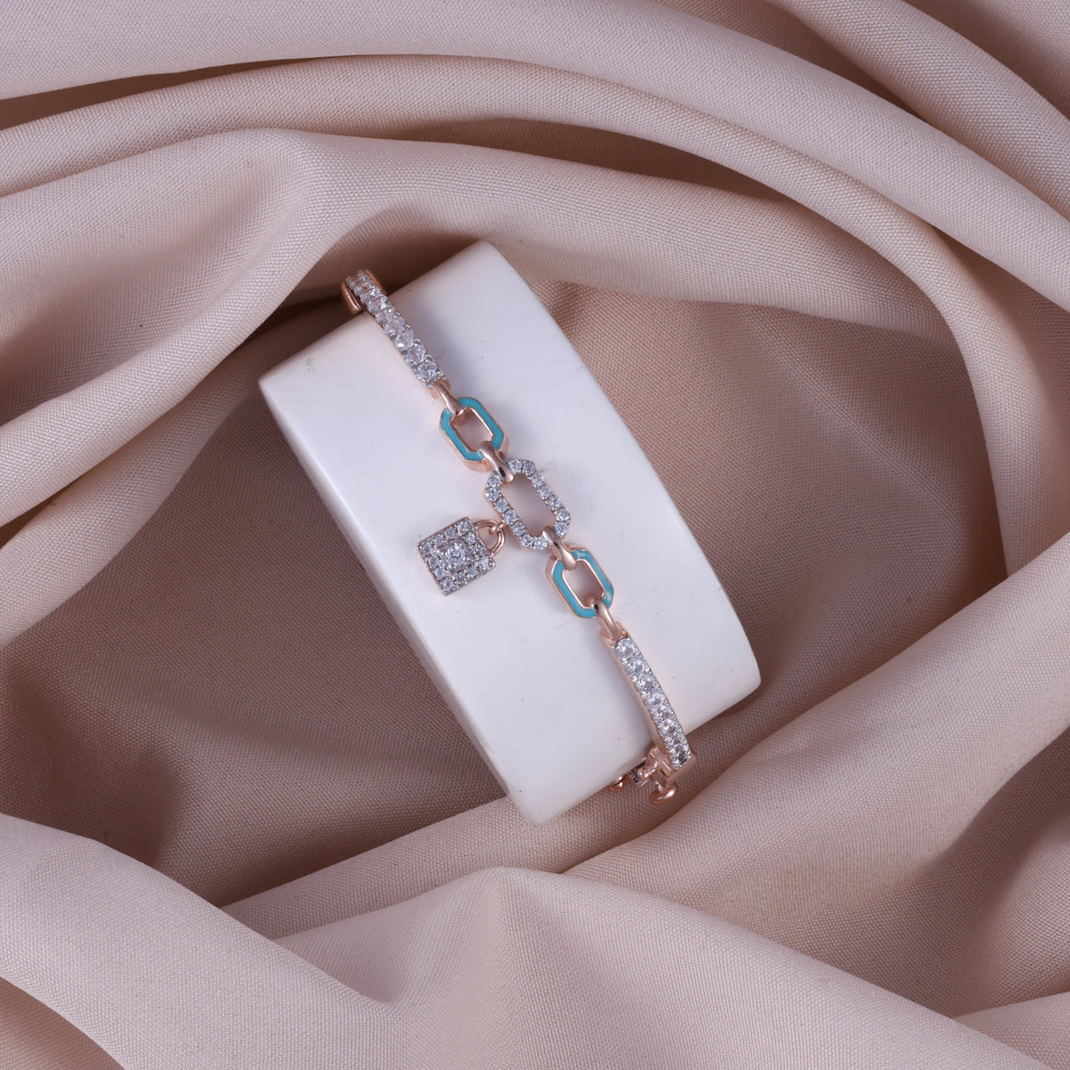 Rose Gold Turquoise Link Crystal Kada