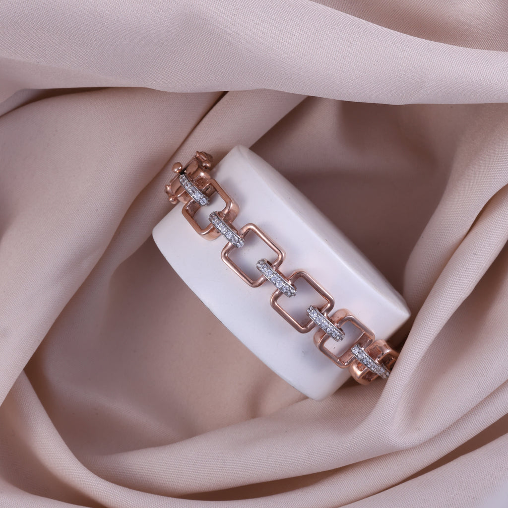 Rose Gold Geometric Link Crystal Kada