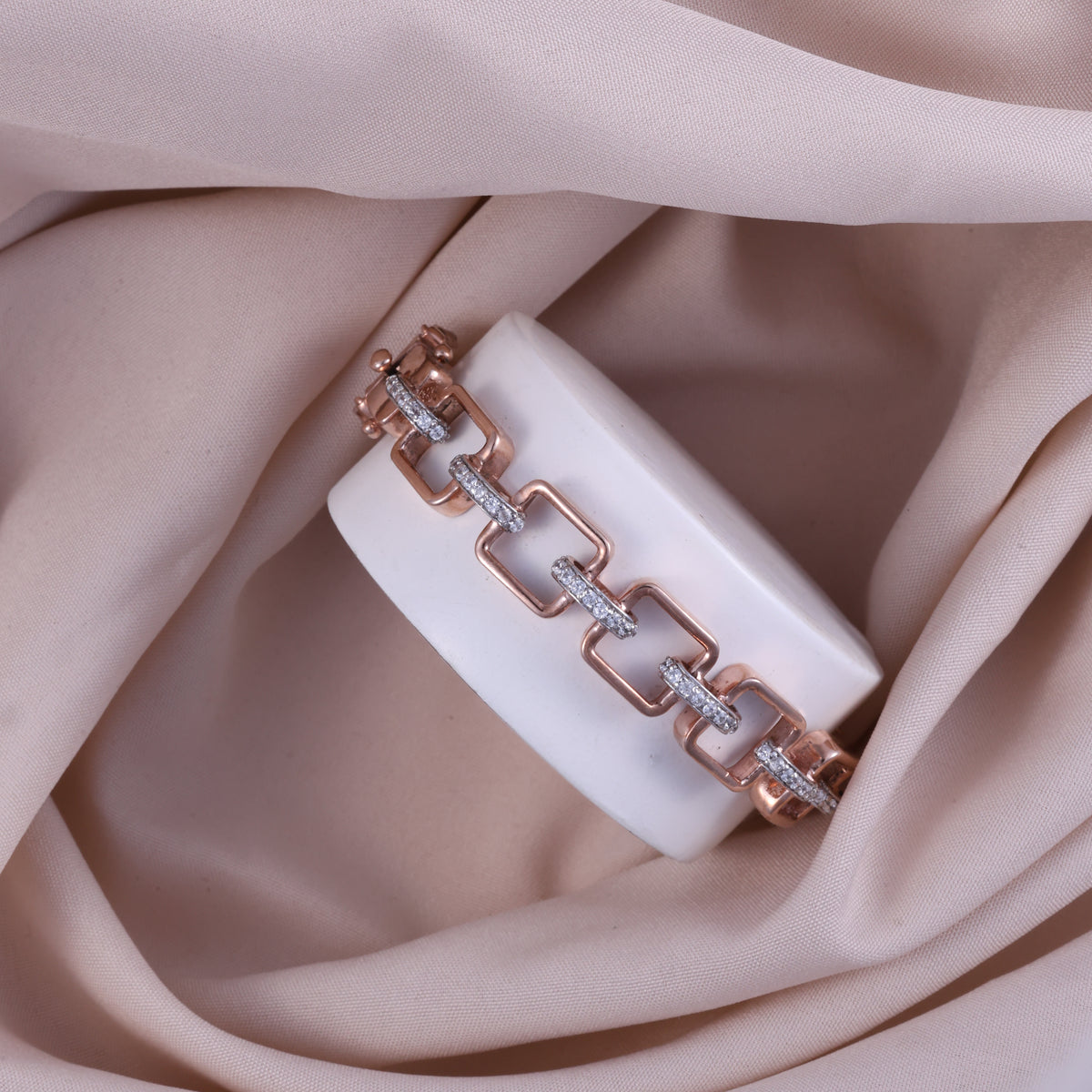 Rose Gold Geometric Link Crystal Kada