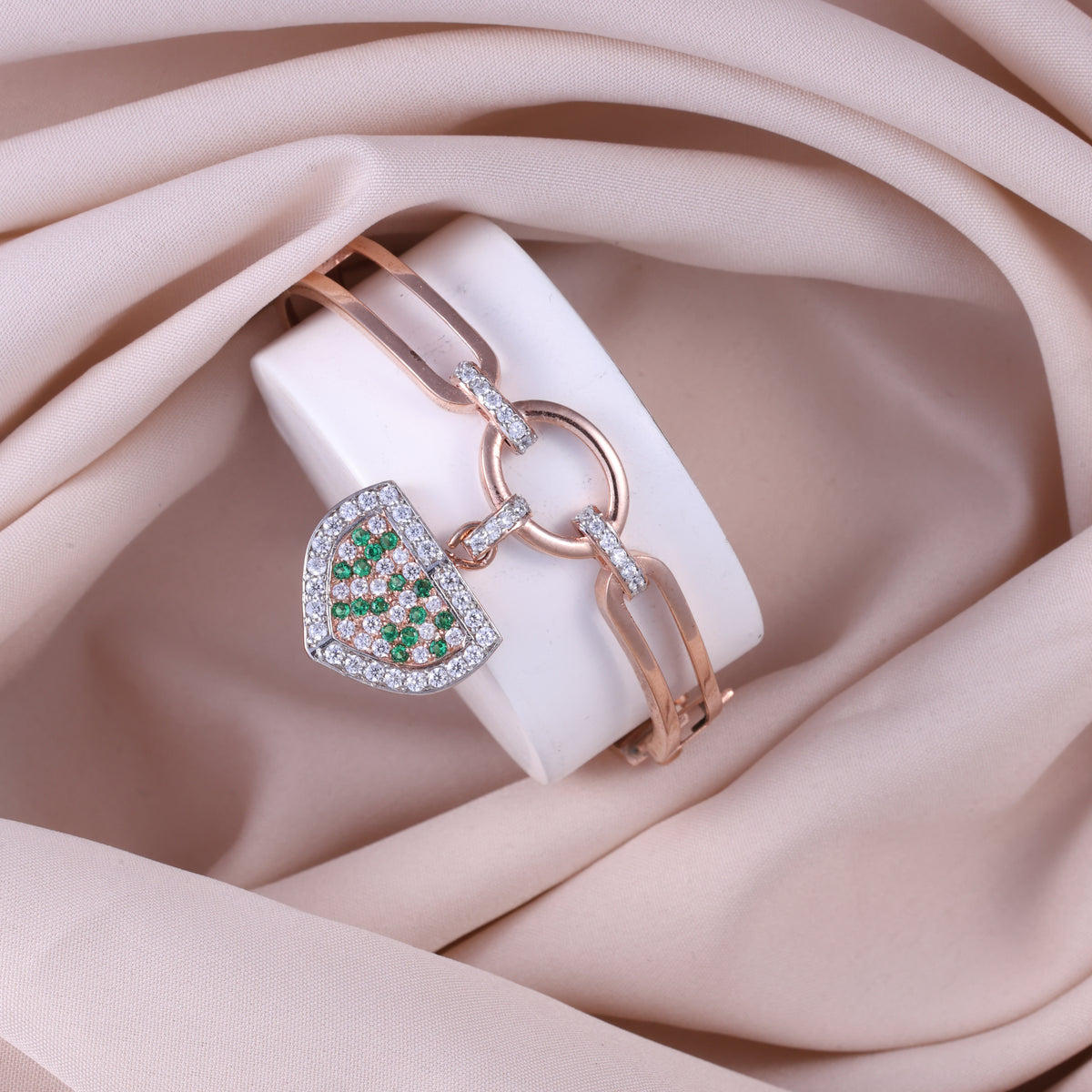 Rose Gold Emerald Charm Link Kada