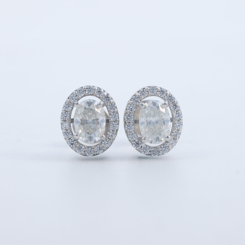 Oval Halo Crystal Stud Earrings