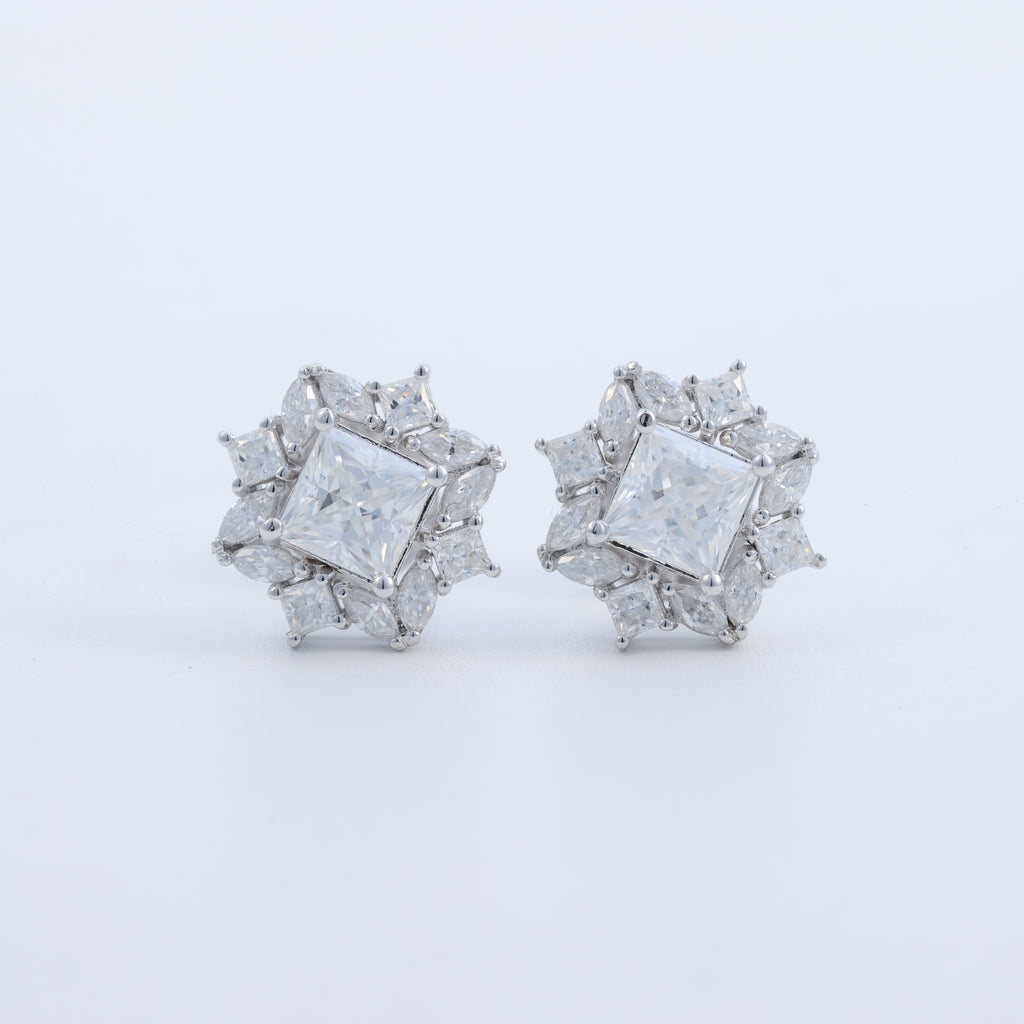 Princess Cut Floral Stud Earrings