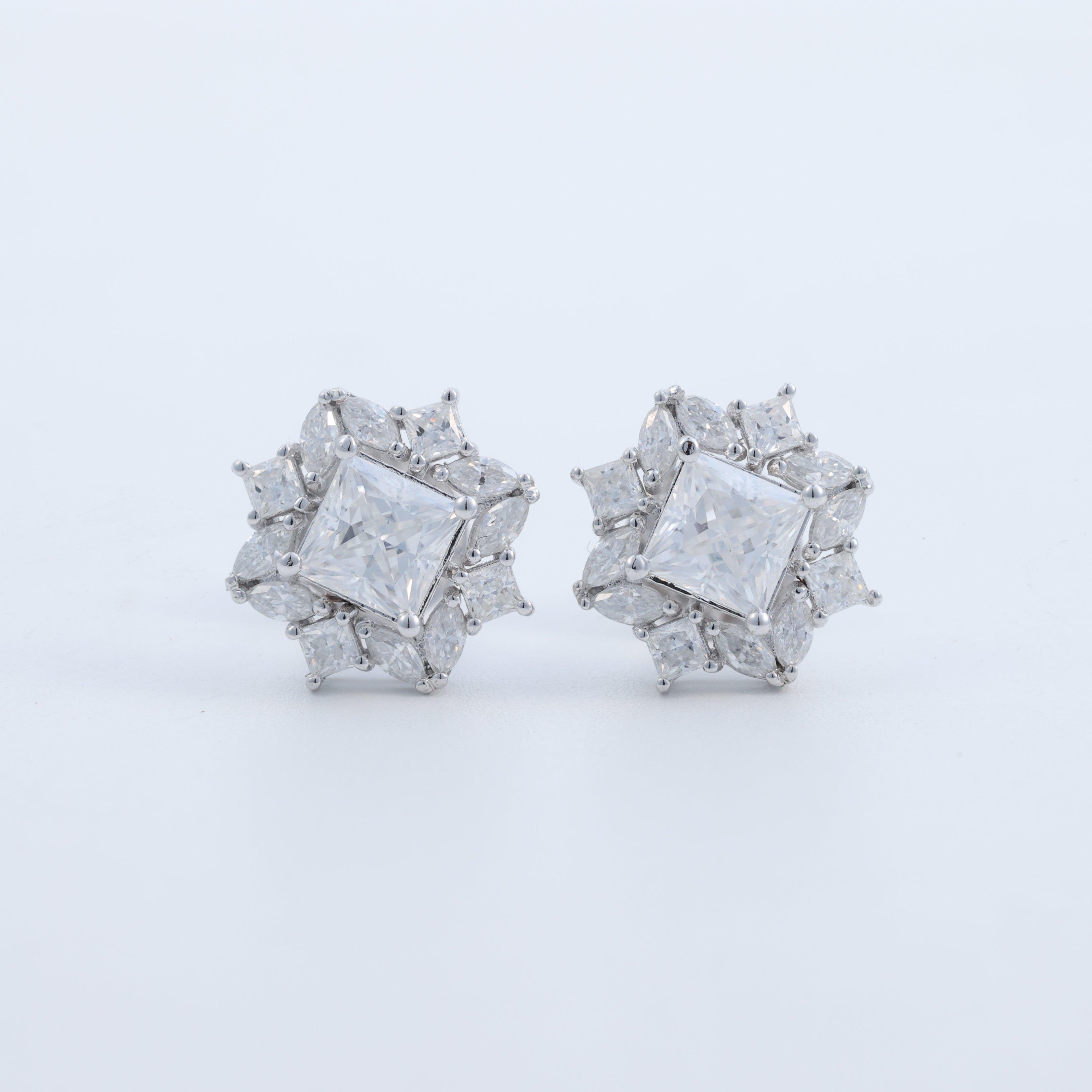 Princess Cut Floral Stud Earrings