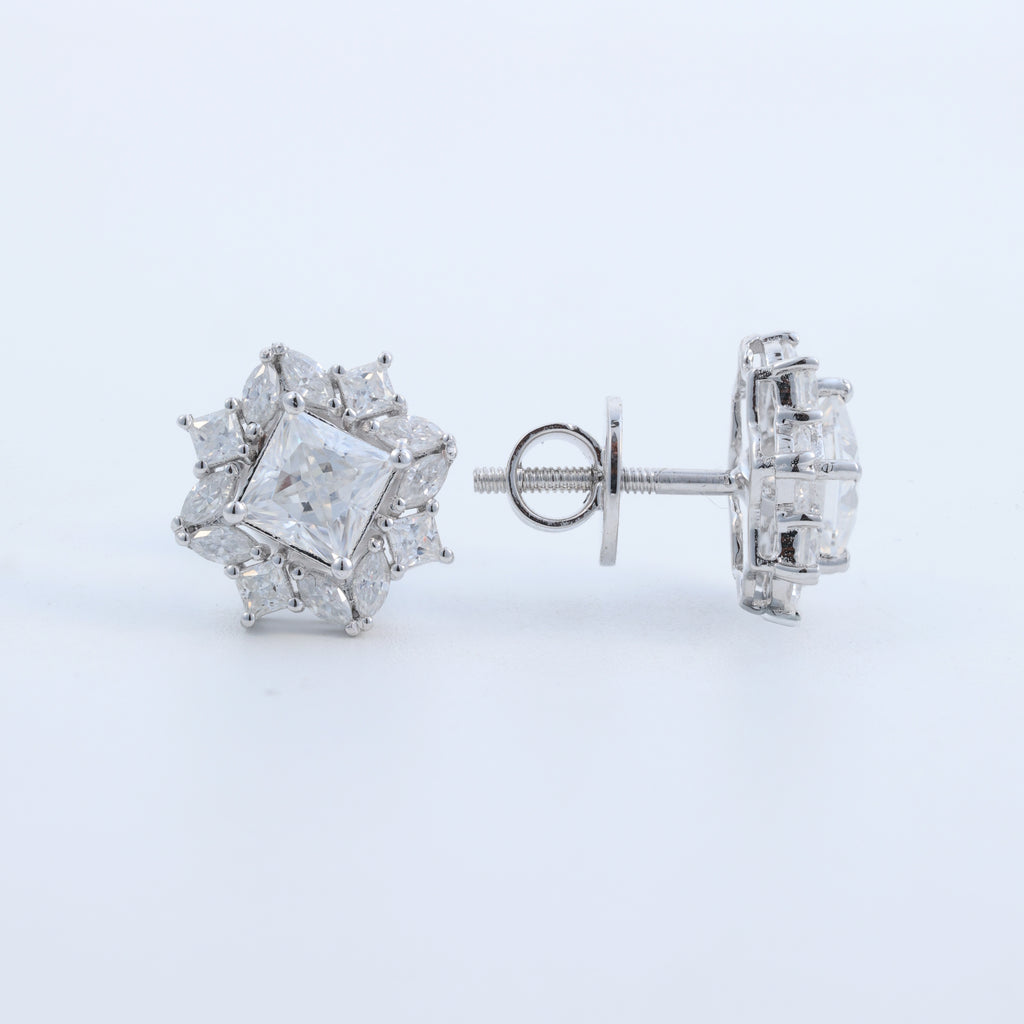 Princess Cut Floral Stud Earrings