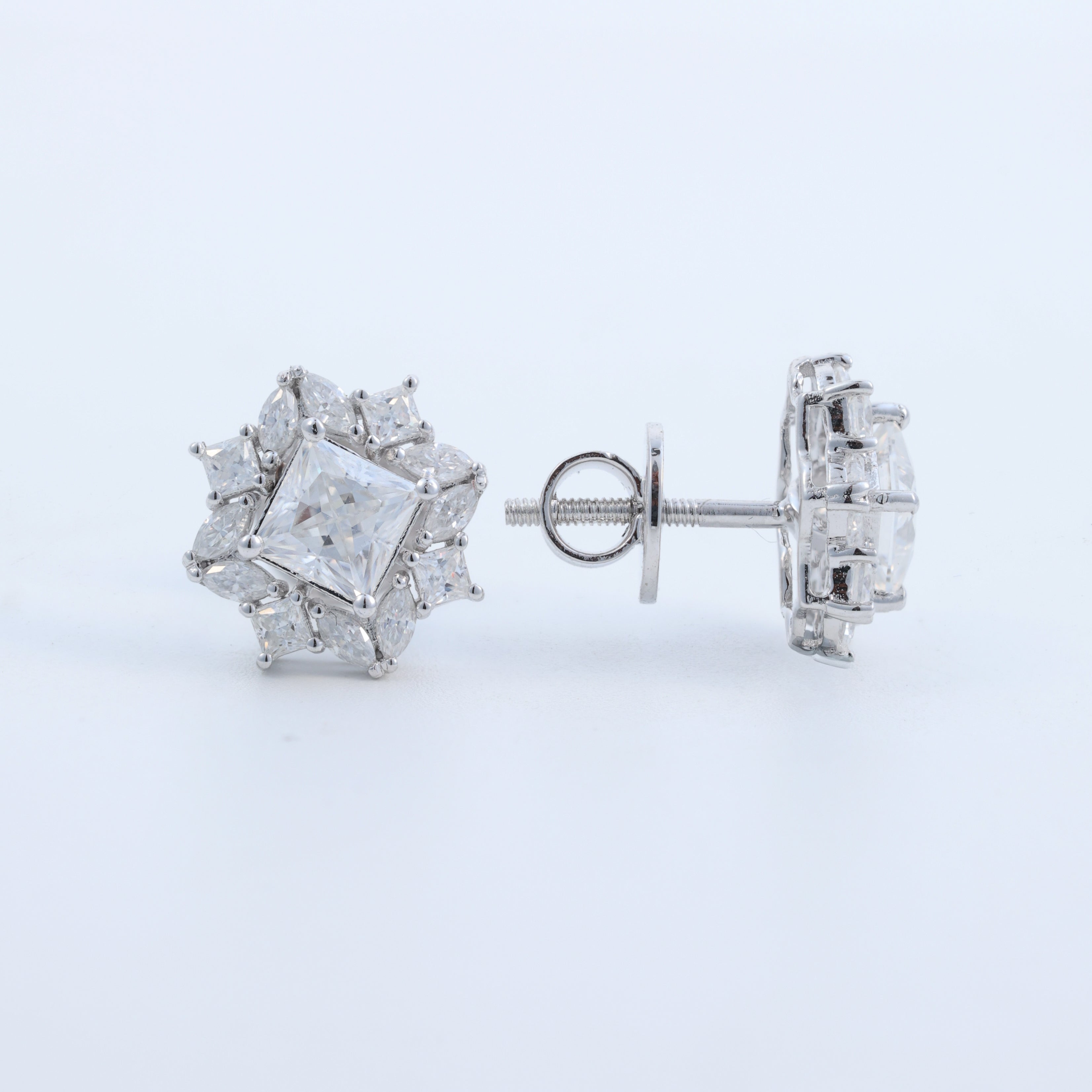 Princess Cut Floral Stud Earrings