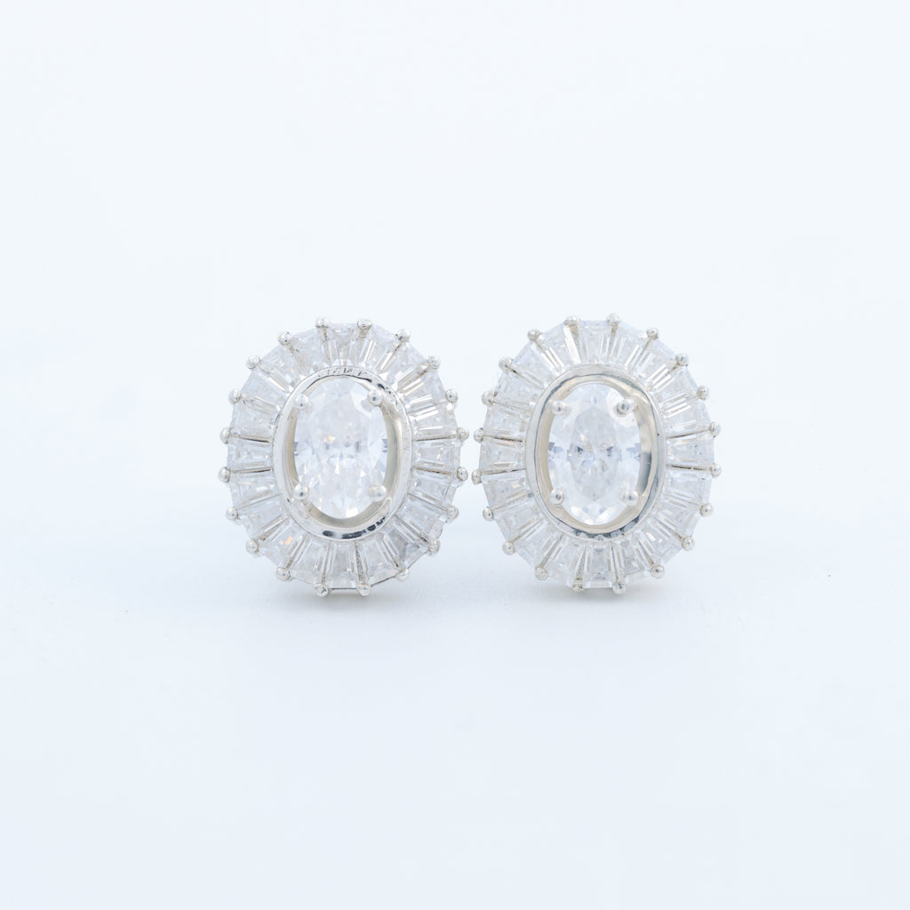 Oval Halo Crystal Stud Earrings