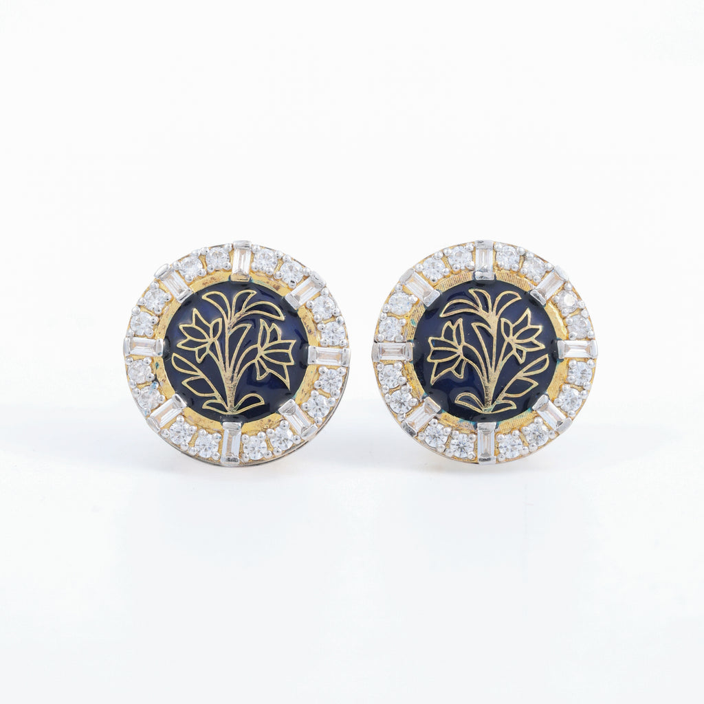 Floral Black Enamel Stud Earrings