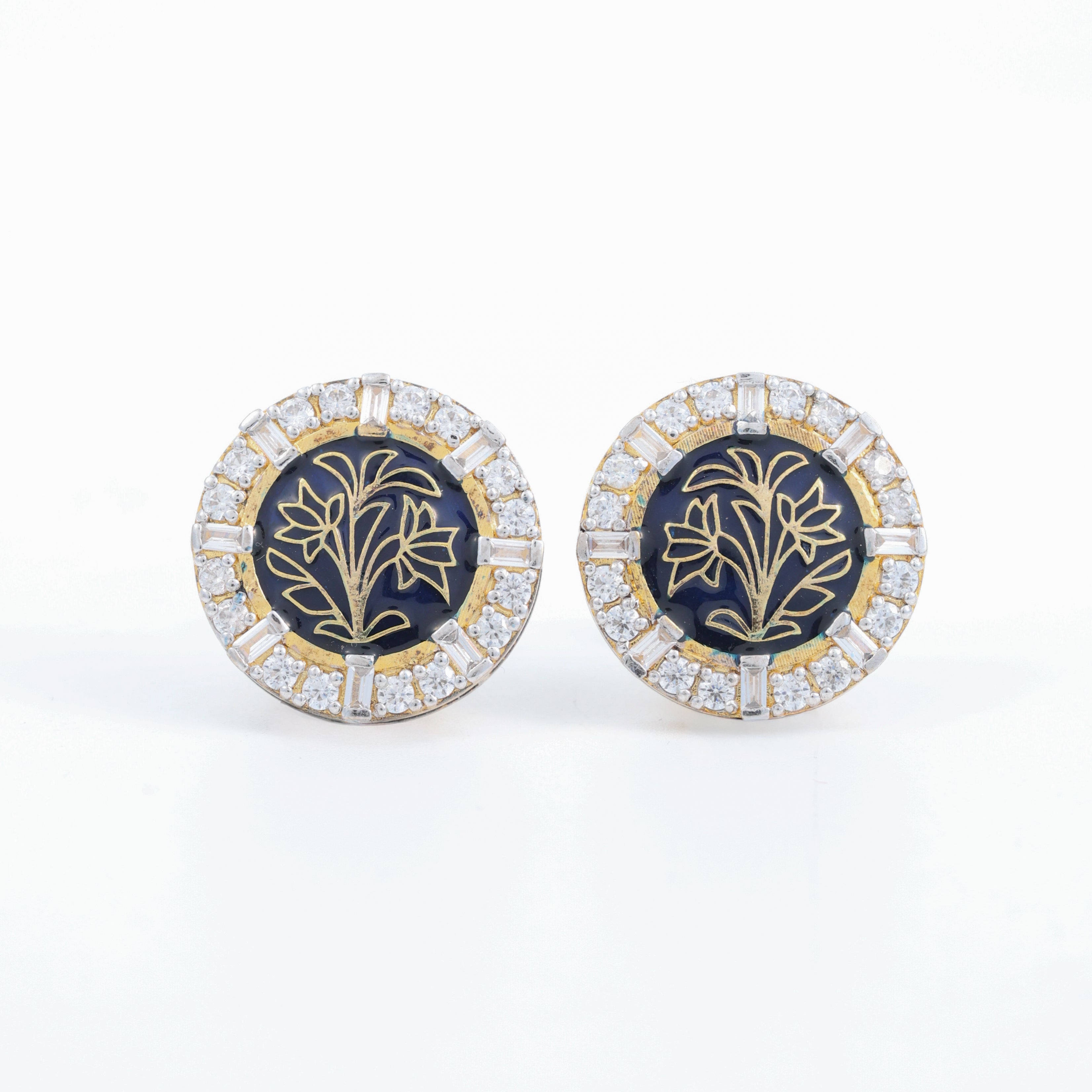 Floral Black Enamel Stud Earrings