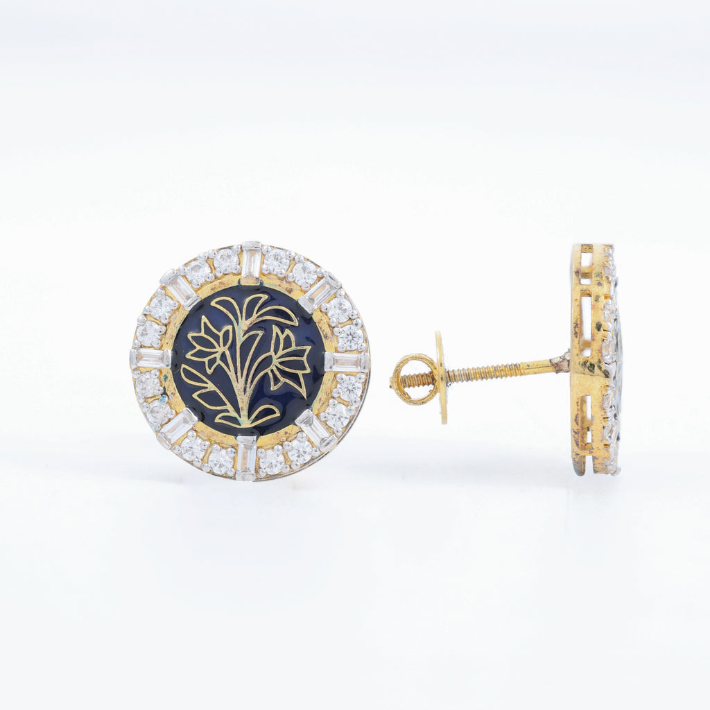 Floral Black Enamel Stud Earrings
