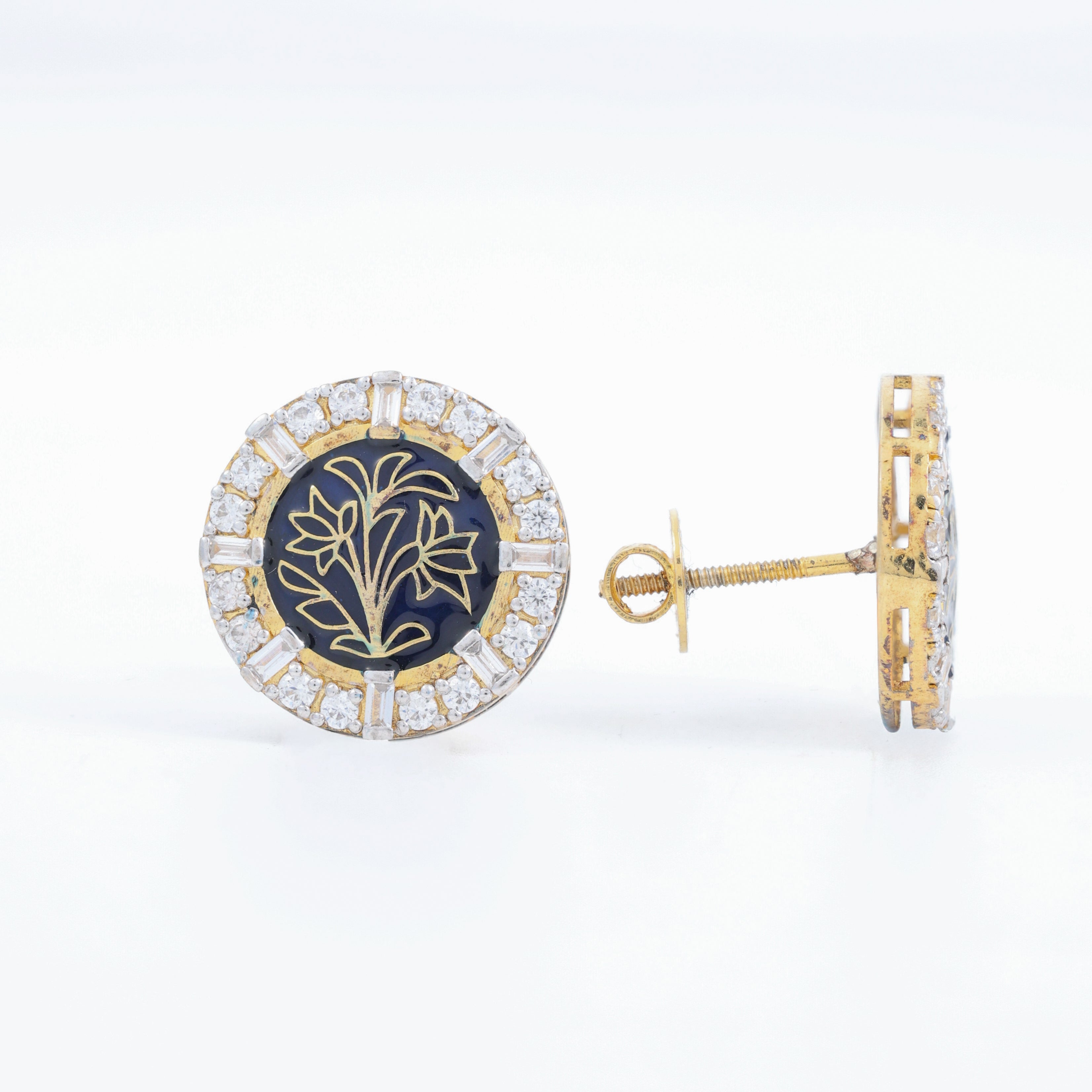 Floral Black Enamel Stud Earrings