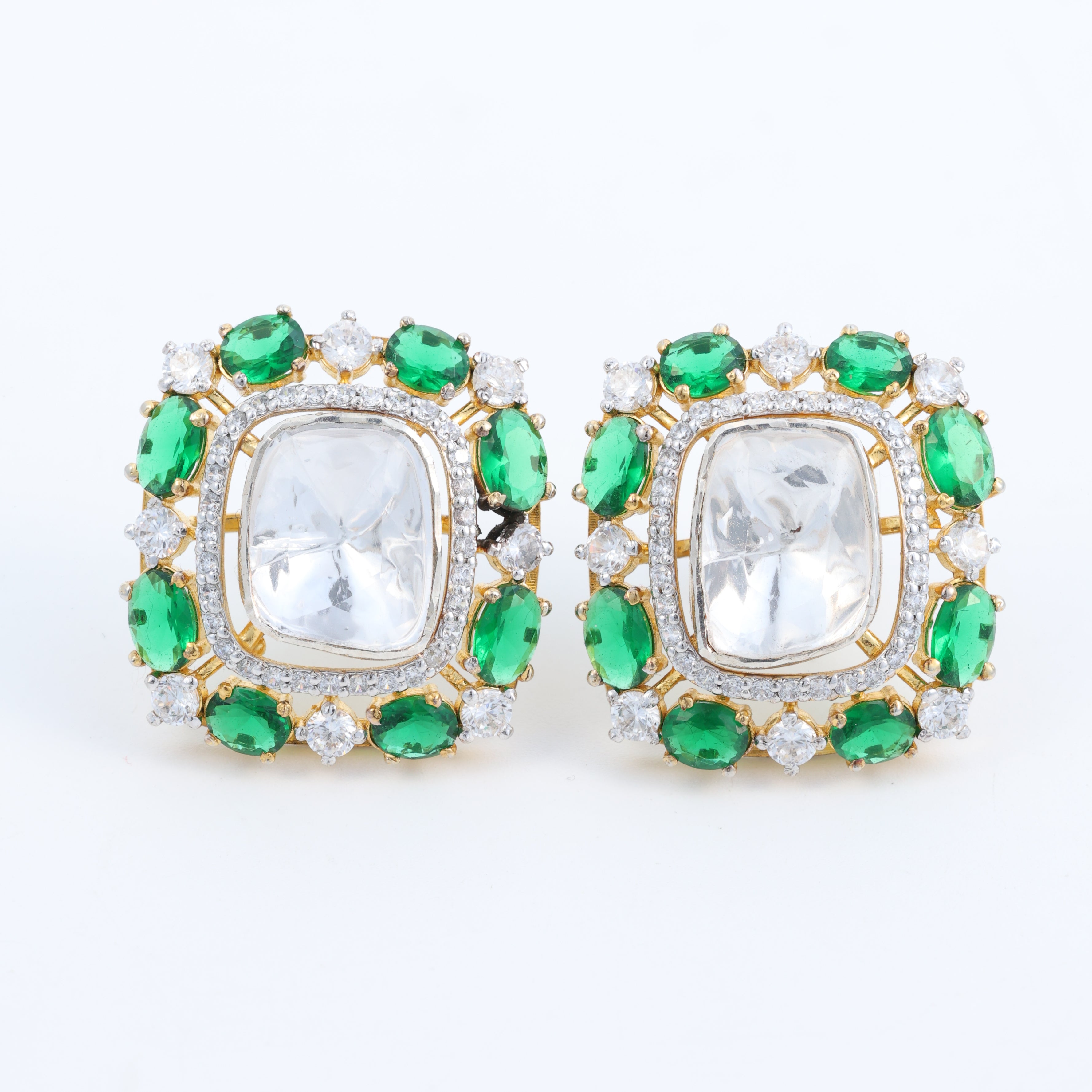 Emerald Green Kundan Stud Earrings