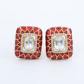 Ruby Red Enamel Kundan Stud Earrings
