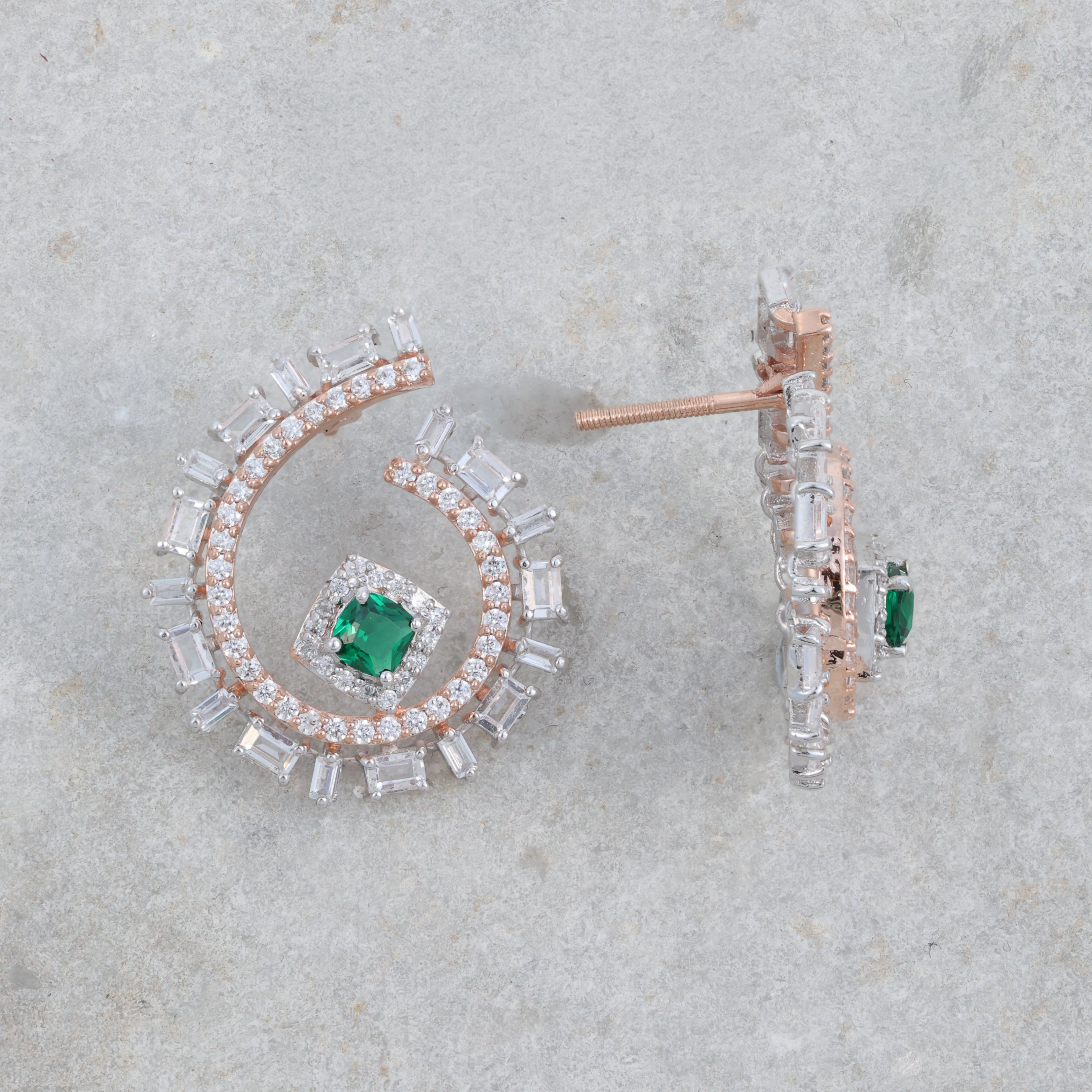 Green Stone Hoop Earrings