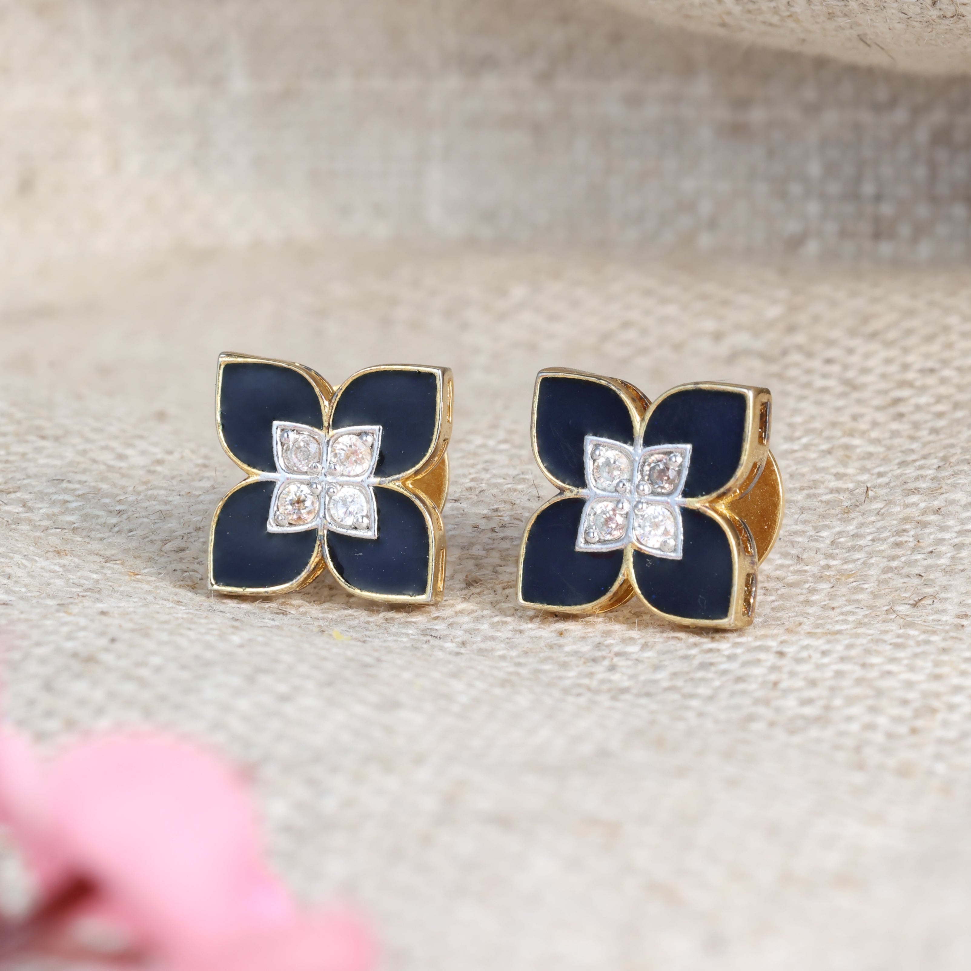 Black Floral Stud Earrings