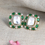 Emerald Green Kundan Stud Earrings