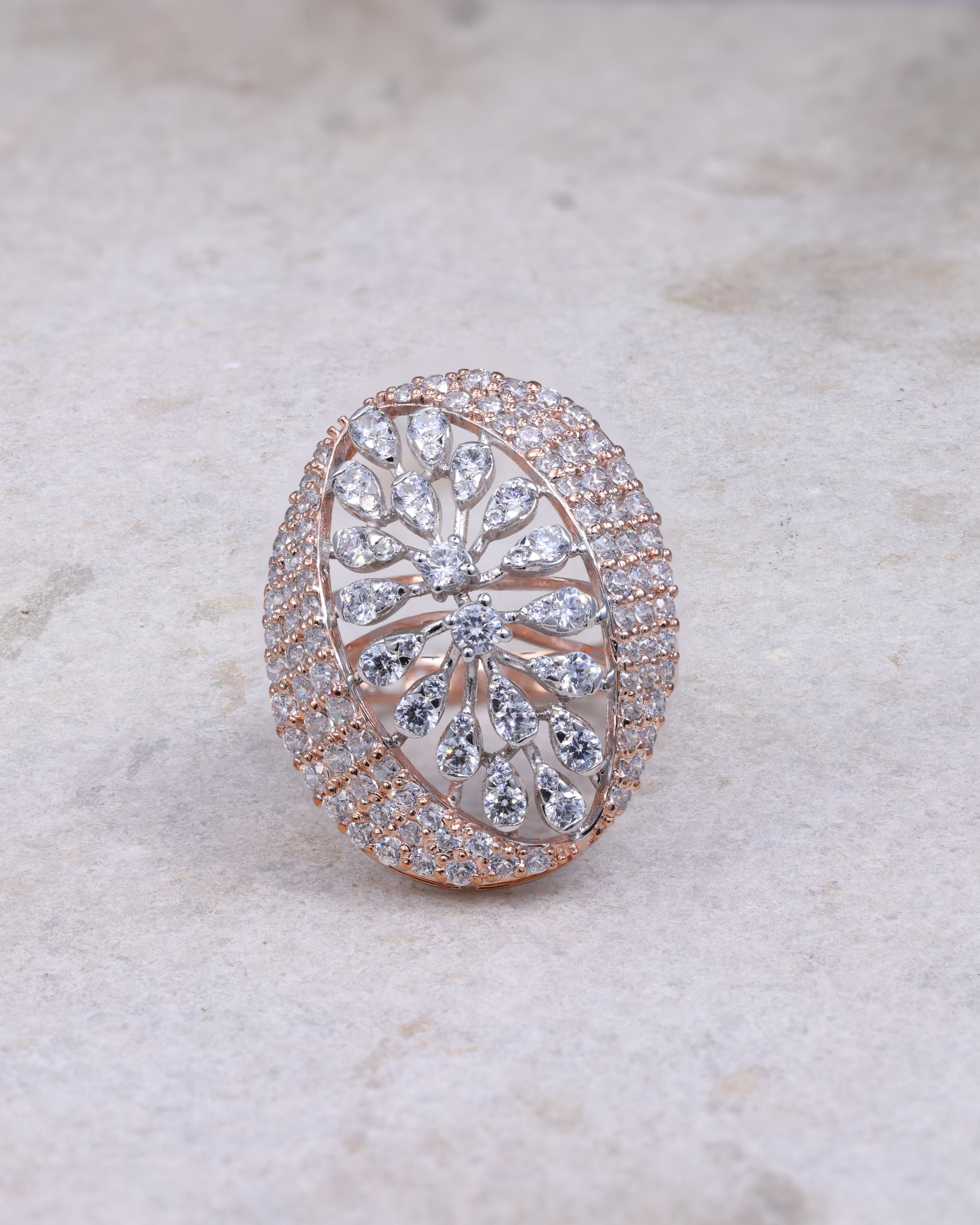 Rose Gold Floral Statement Ring