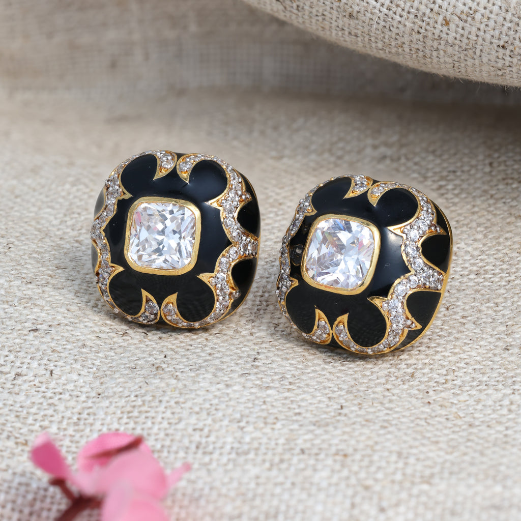 Black Clover Crystal Stud Earrings