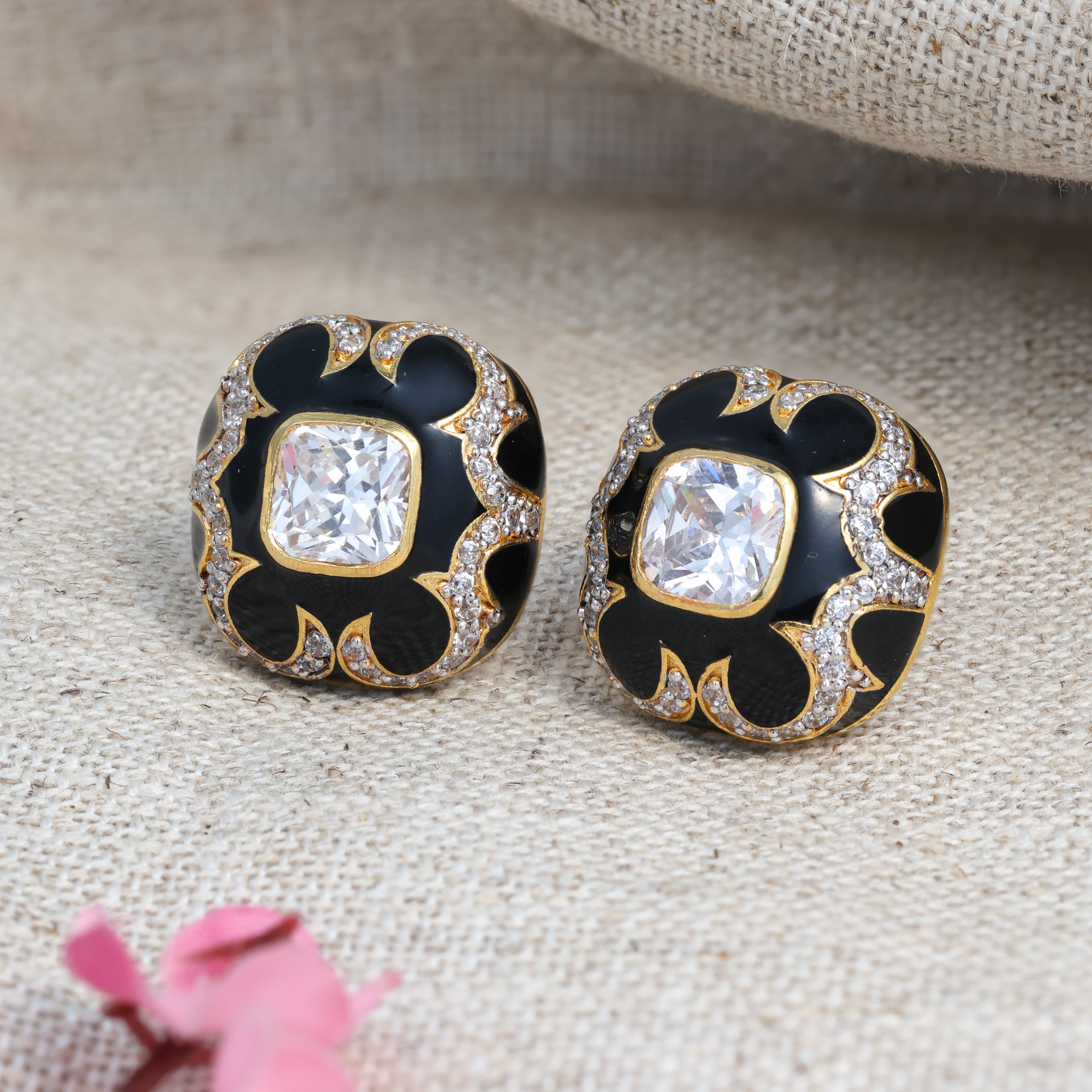 Black Clover Crystal Stud Earrings