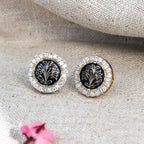 Floral Black Enamel Stud Earrings