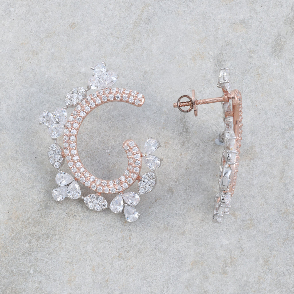Rose Gold Floral Hoop Earrings
