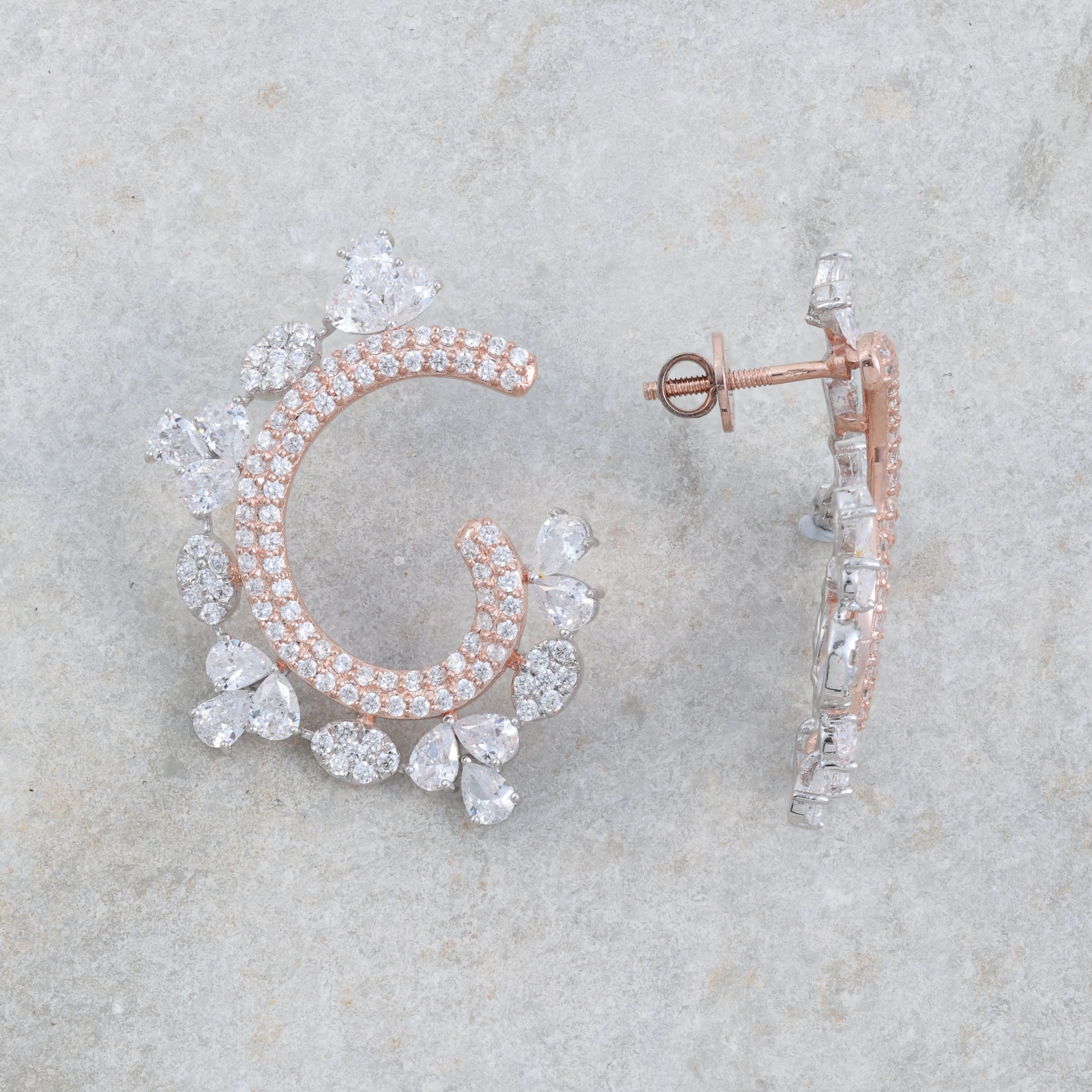 Rose Gold Floral Hoop Earrings