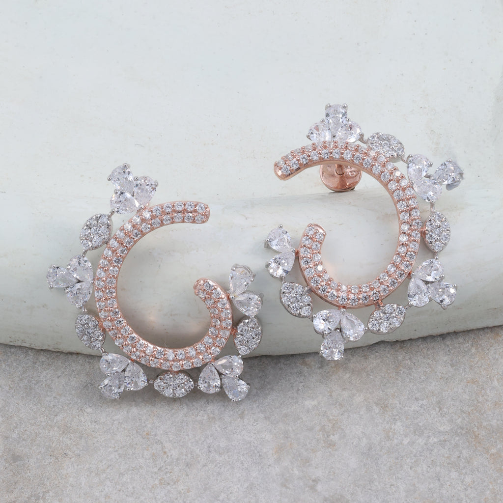 Rose Gold Floral Hoop Earrings