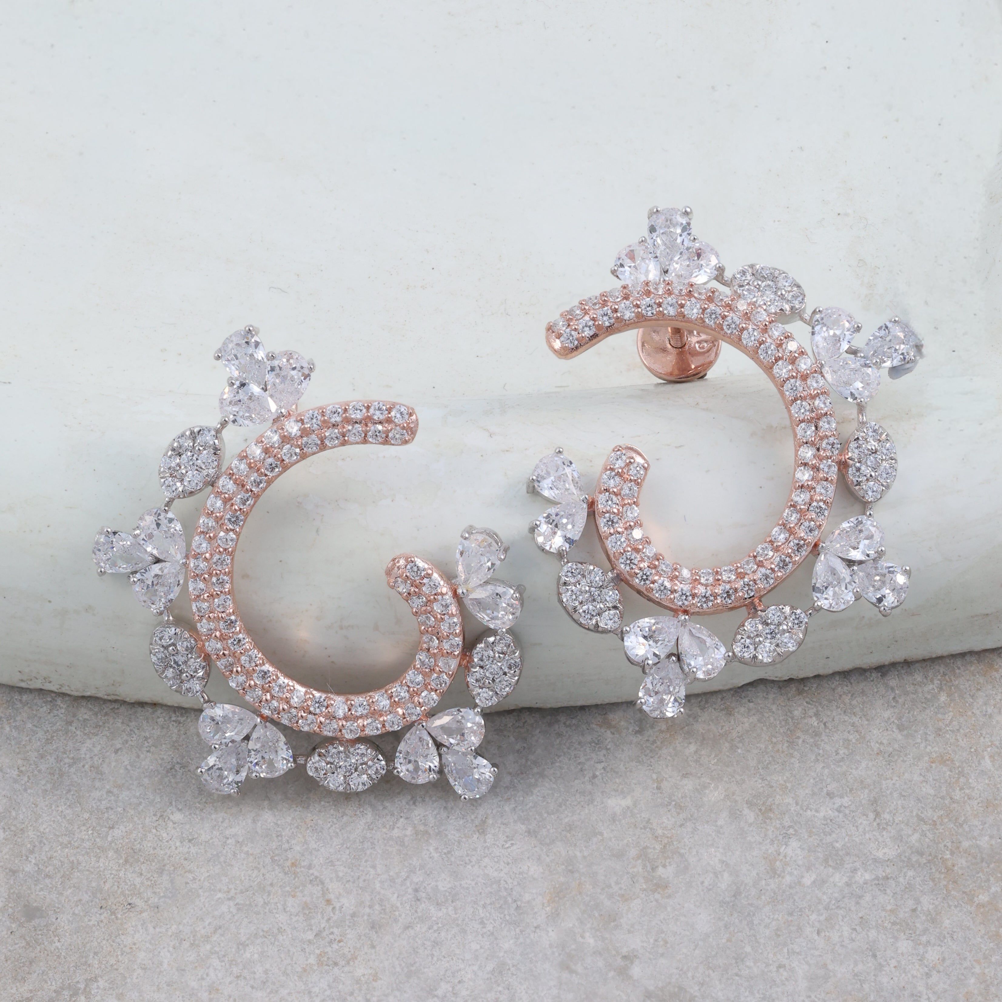 Rose Gold Floral Hoop Earrings