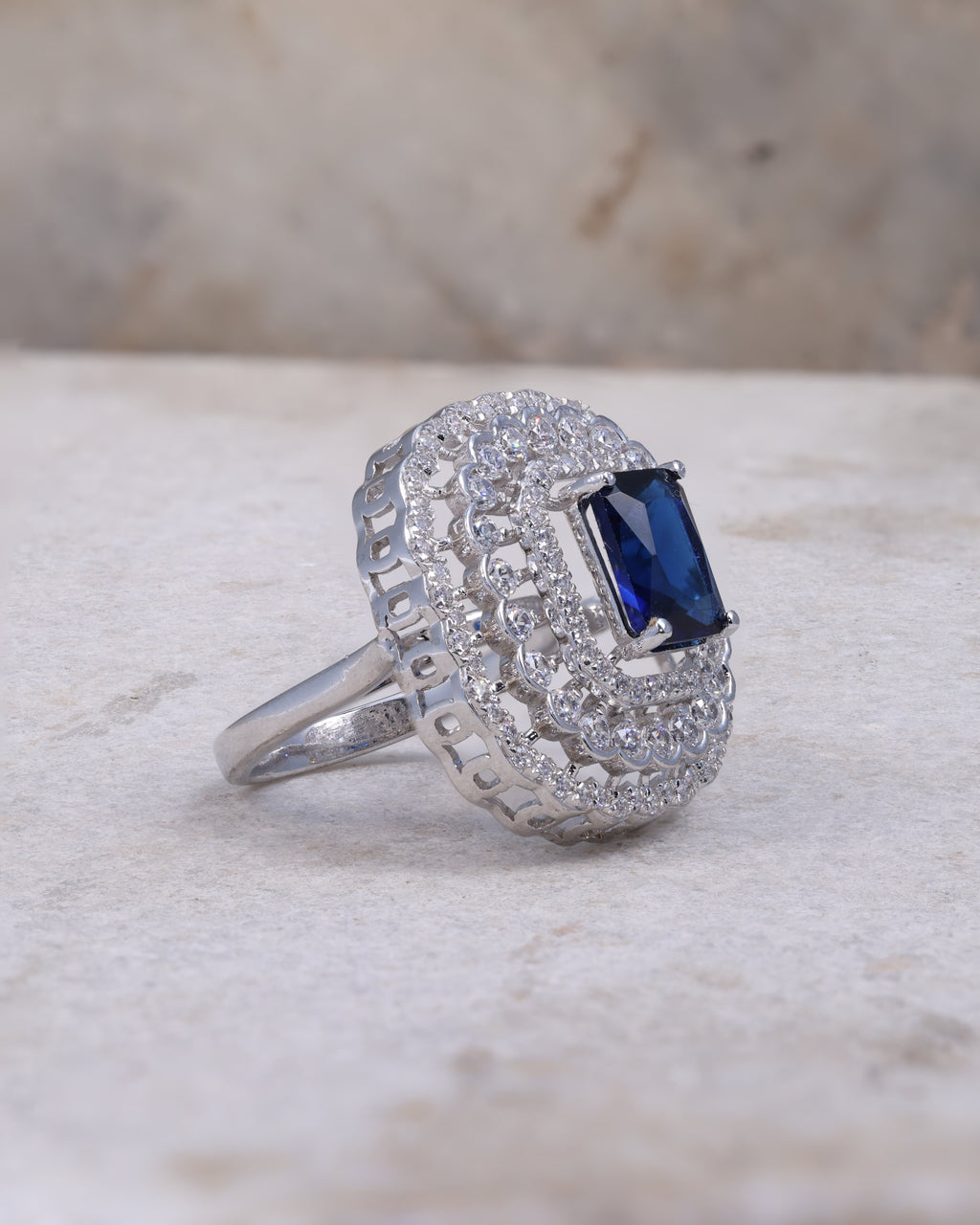 Royal Blue Halo Statement Ring