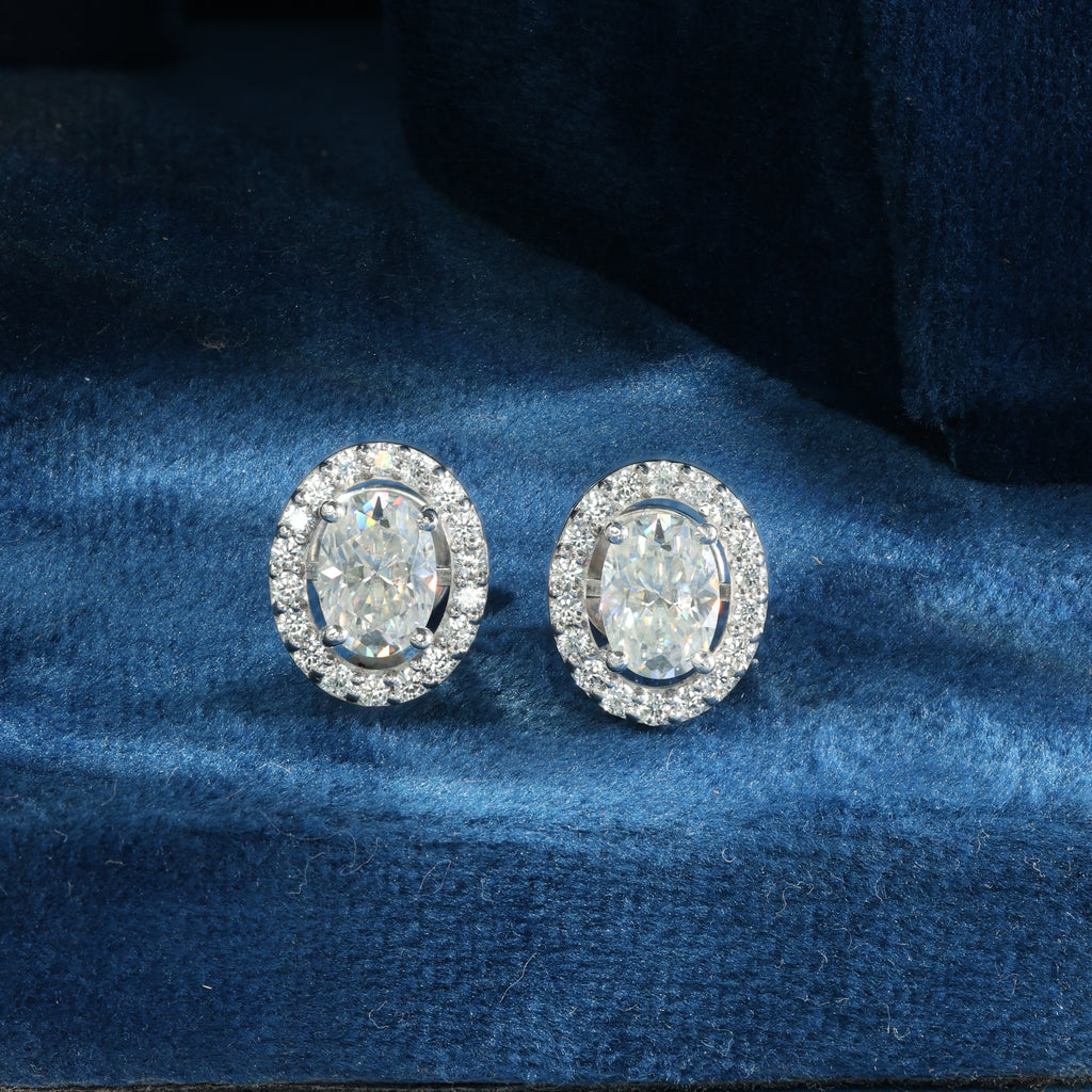Oval Halo Crystal Stud Earrings