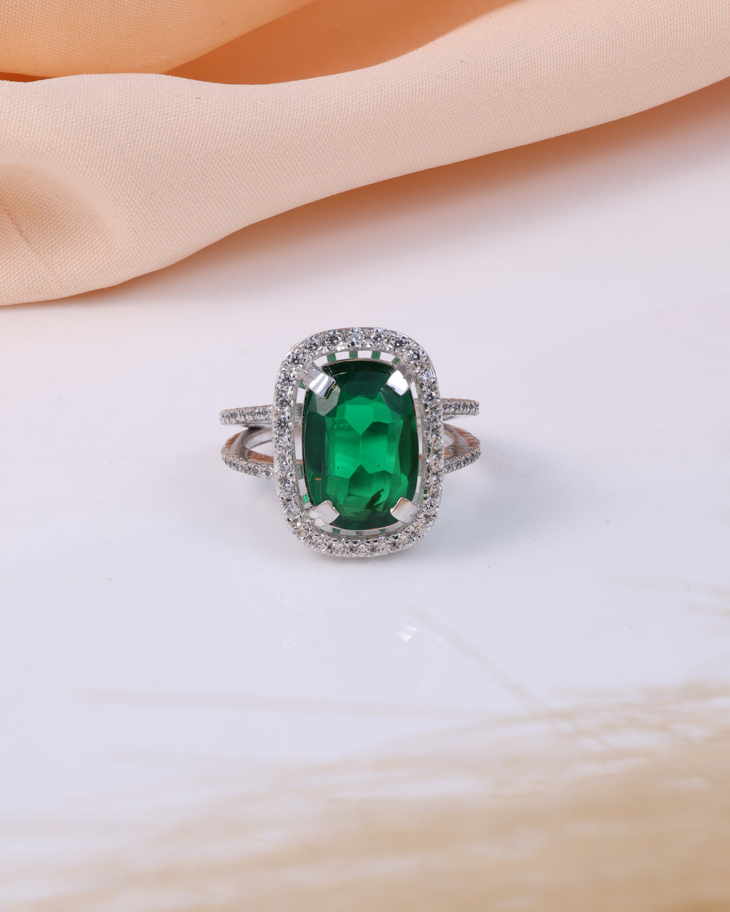 Emerald Green Halo Ring