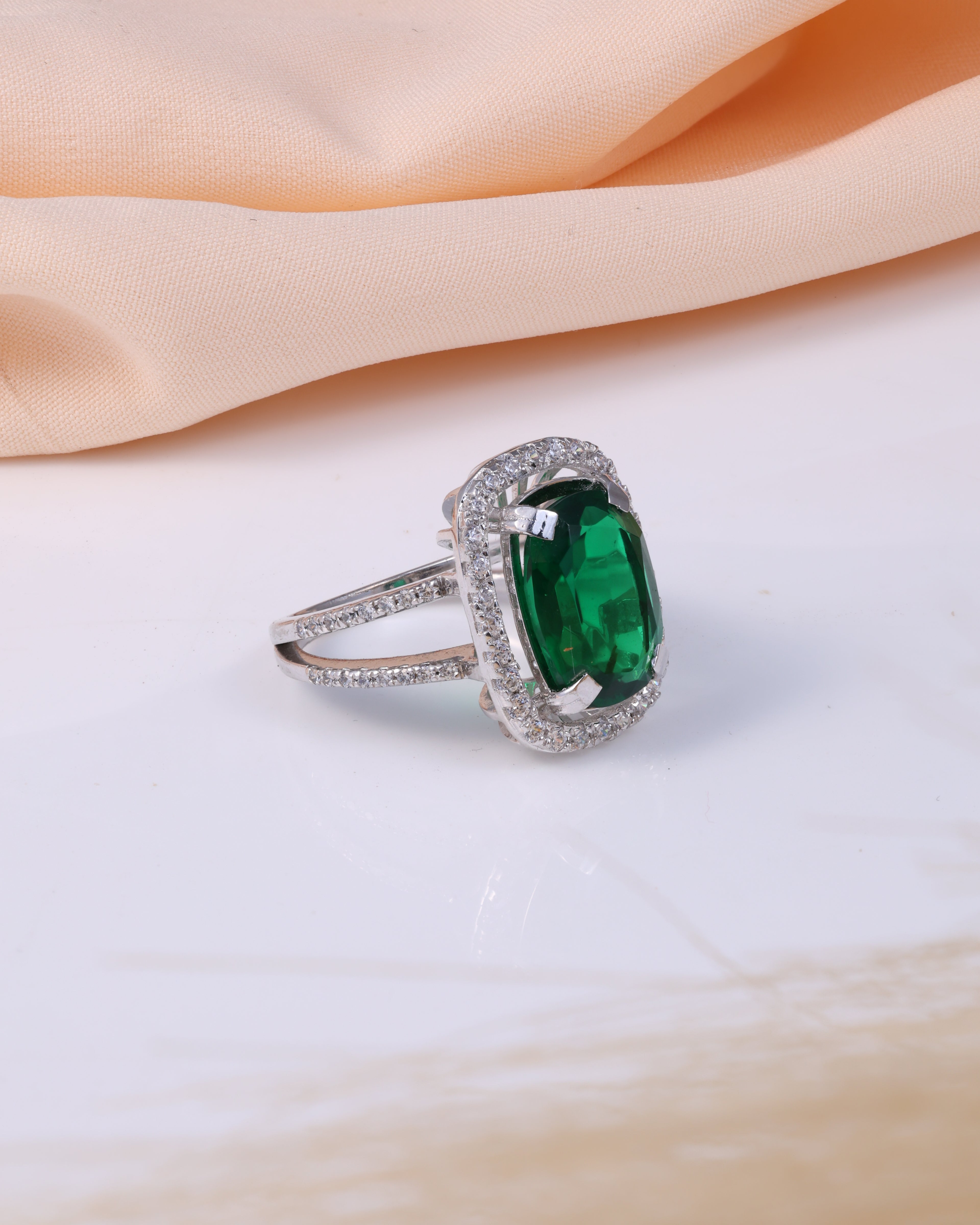 Emerald Green Halo Ring